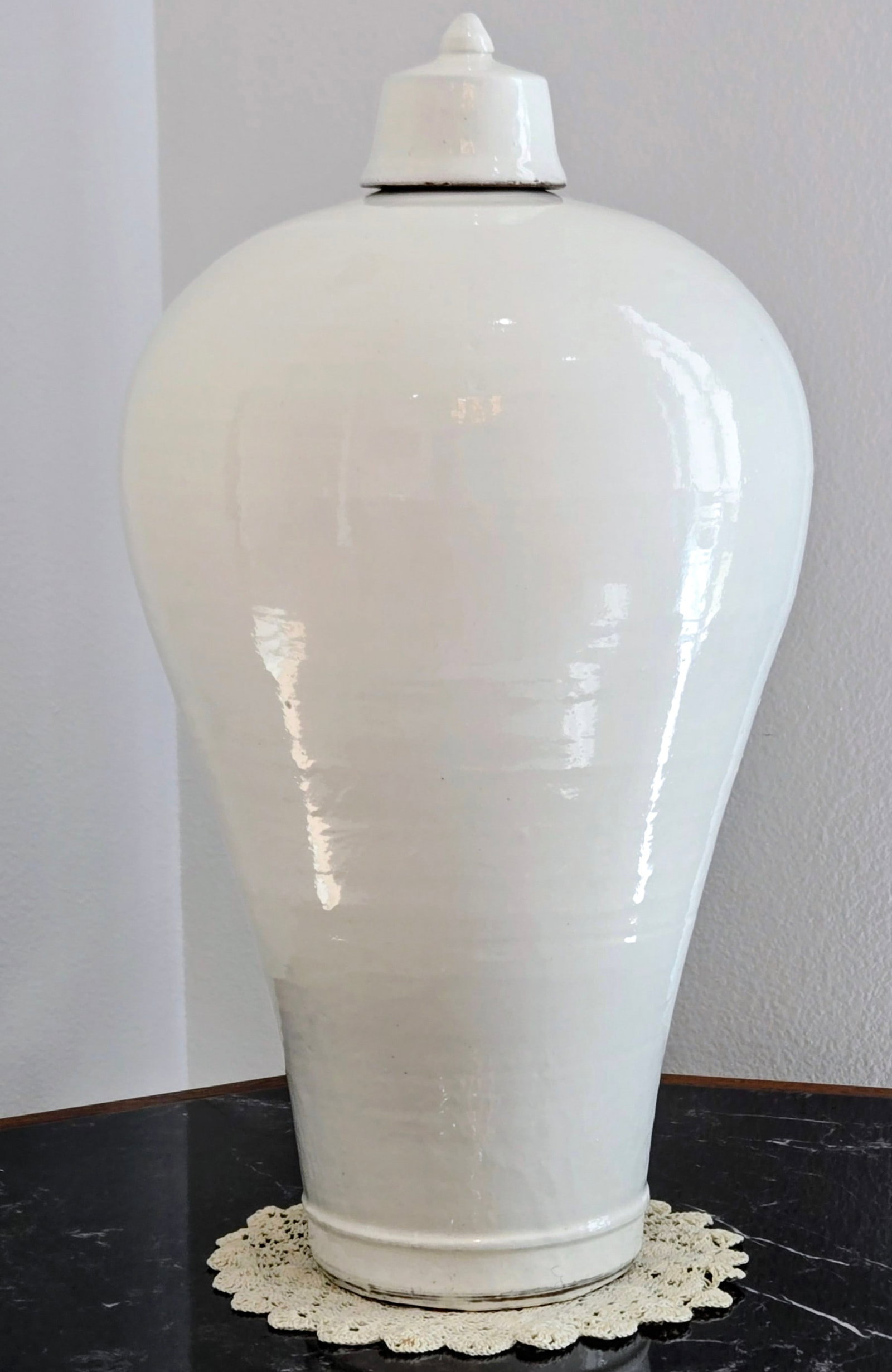 Late 20th Century White Glazed Meiping-Form Lidded Studio Pottery Vase, Oversized - 2
