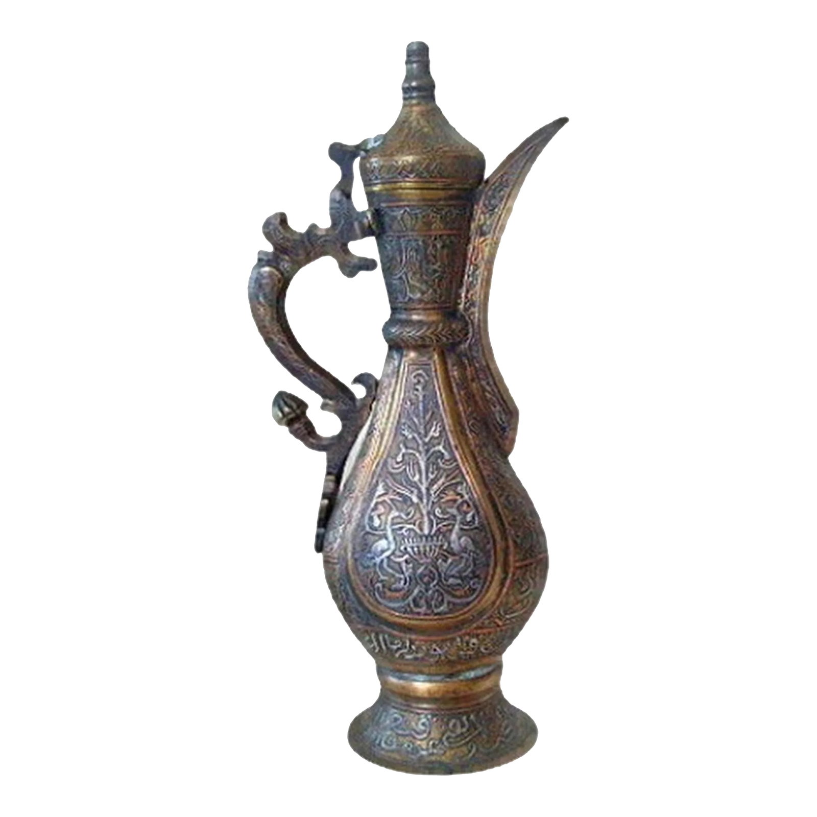 Antique Aftaba Ewer Teapot Silver Chased Tombac Kashmir Bukhara Hamsa Goose Nastaliq Naskh Script (1 of 13)