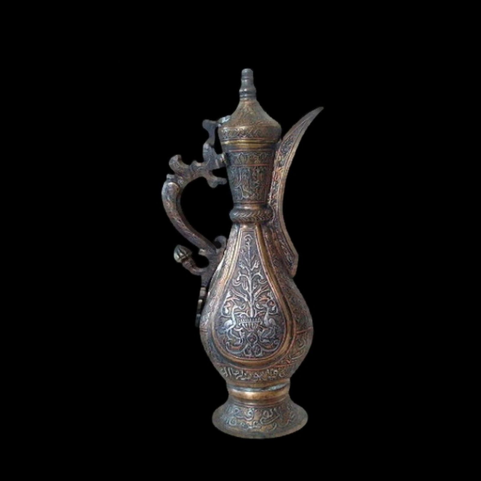 Antique Aftaba Ewer Teapot Silver Chased Tombac Kashmir Bukhara Hamsa Goose Nastaliq Naskh Script - 2