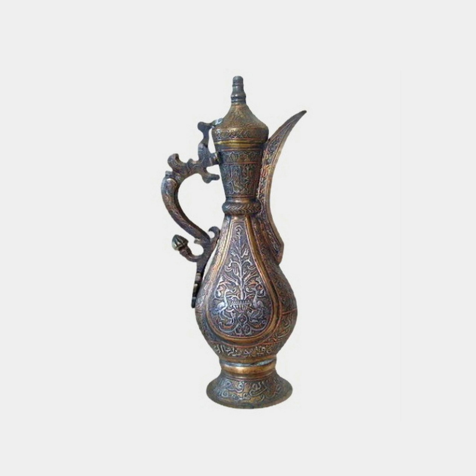 Antique Aftaba Ewer Teapot Silver Chased Tombac Kashmir Bukhara Hamsa Goose Nastaliq Naskh Script - 3