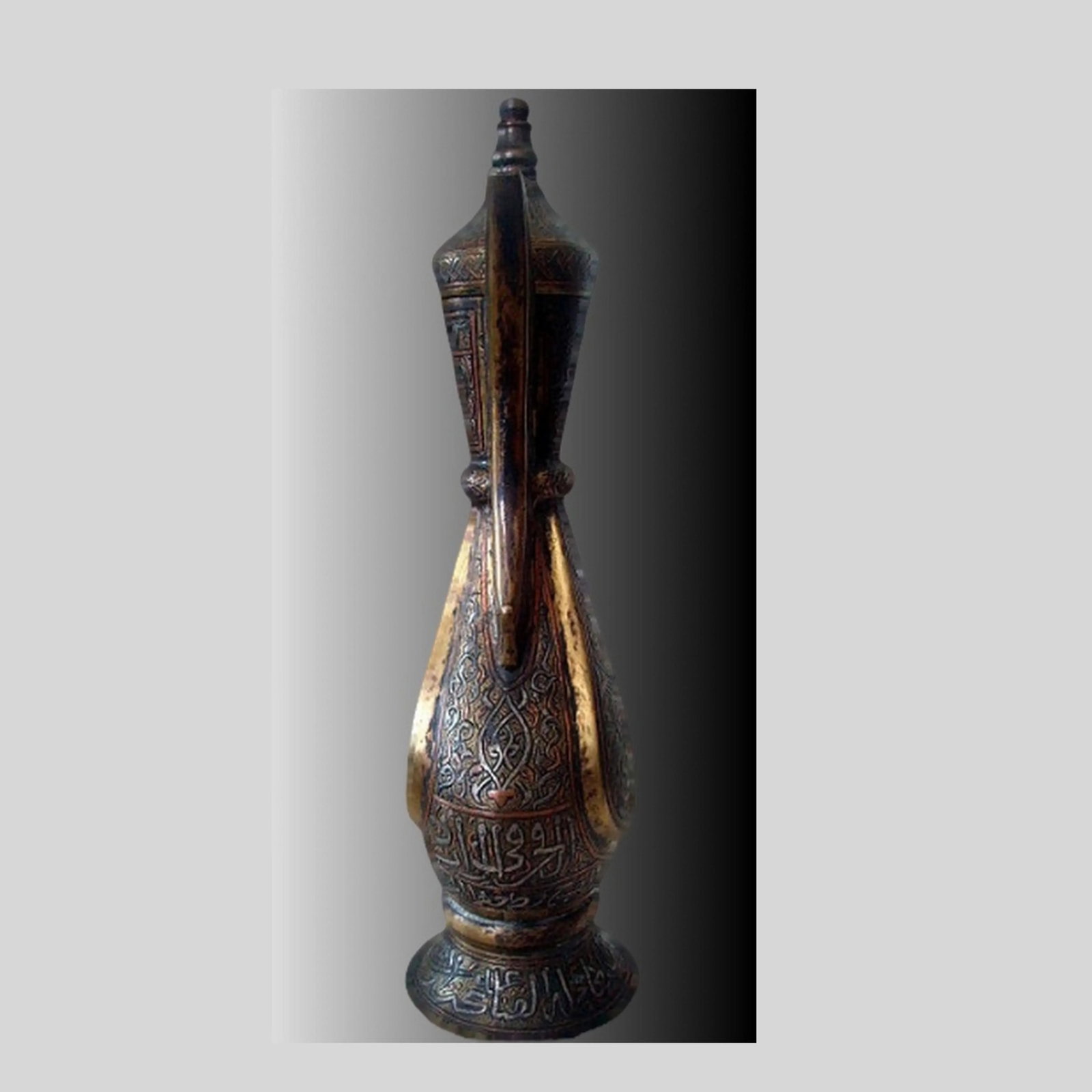 Antique Aftaba Ewer Teapot Silver Chased Tombac Kashmir Bukhara Hamsa Goose Nastaliq Naskh Script - 4