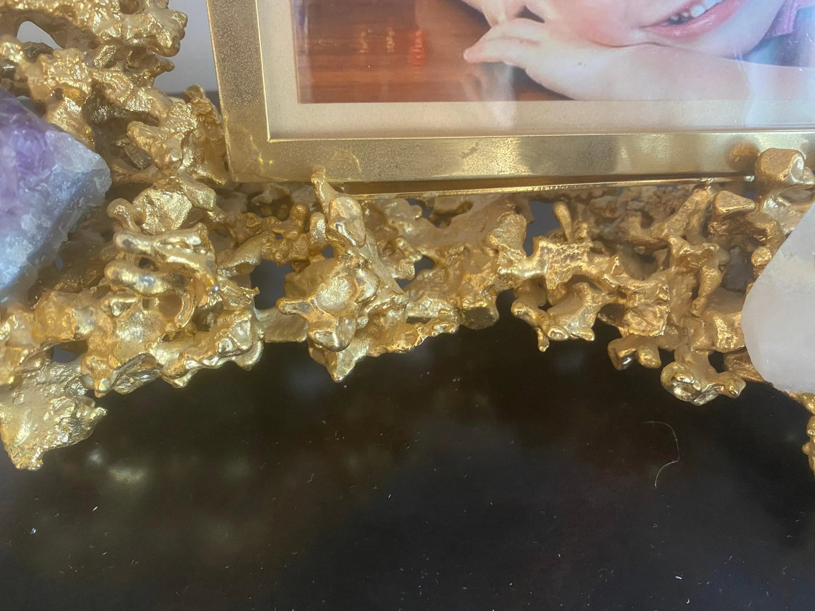 Claude Victor Boeltz French 1970s Gold Bronze Crystal Amethyst Picture Frame - 10