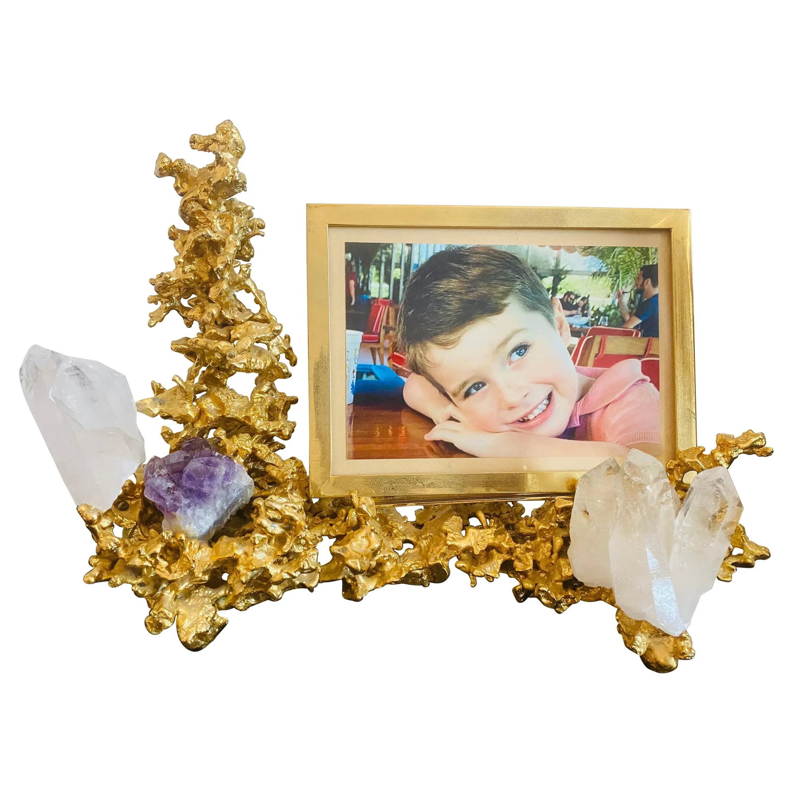Claude Victor Boeltz French 1970s Gold Bronze Crystal Amethyst Picture Frame - 13
