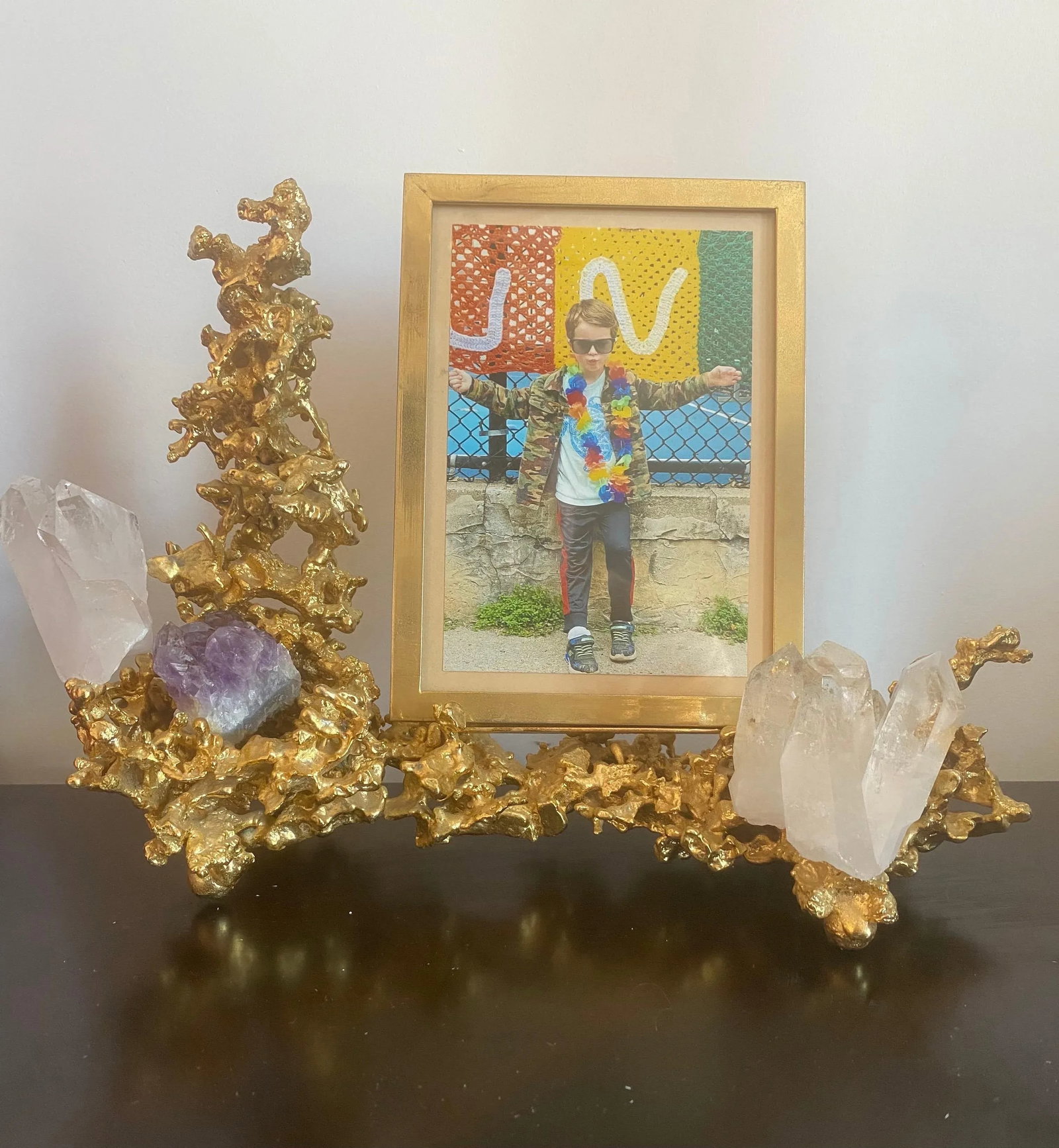 Claude Victor Boeltz French 1970s Gold Bronze Crystal Amethyst Picture Frame - 2
