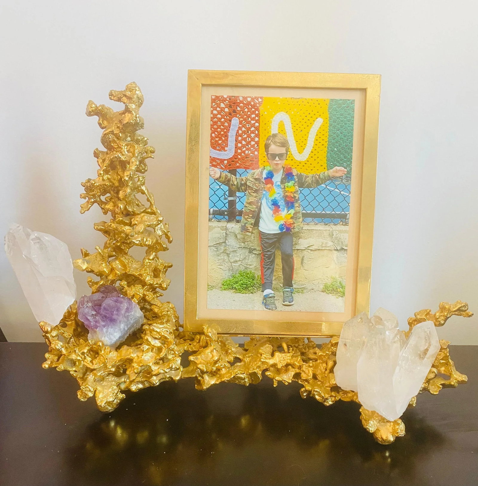 Claude Victor Boeltz French 1970s Gold Bronze Crystal Amethyst Picture Frame - 3
