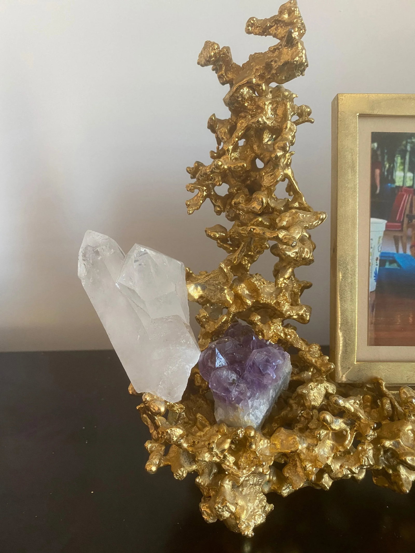 Claude Victor Boeltz French 1970s Gold Bronze Crystal Amethyst Picture Frame - 4