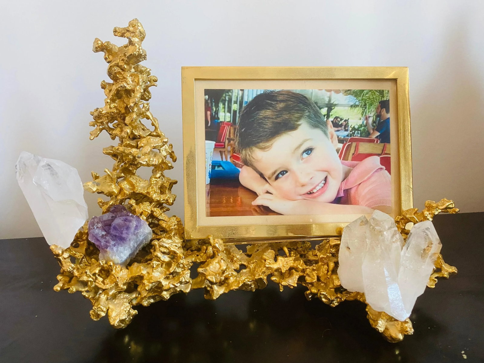 Claude Victor Boeltz French 1970s Gold Bronze Crystal Amethyst Picture Frame - 5