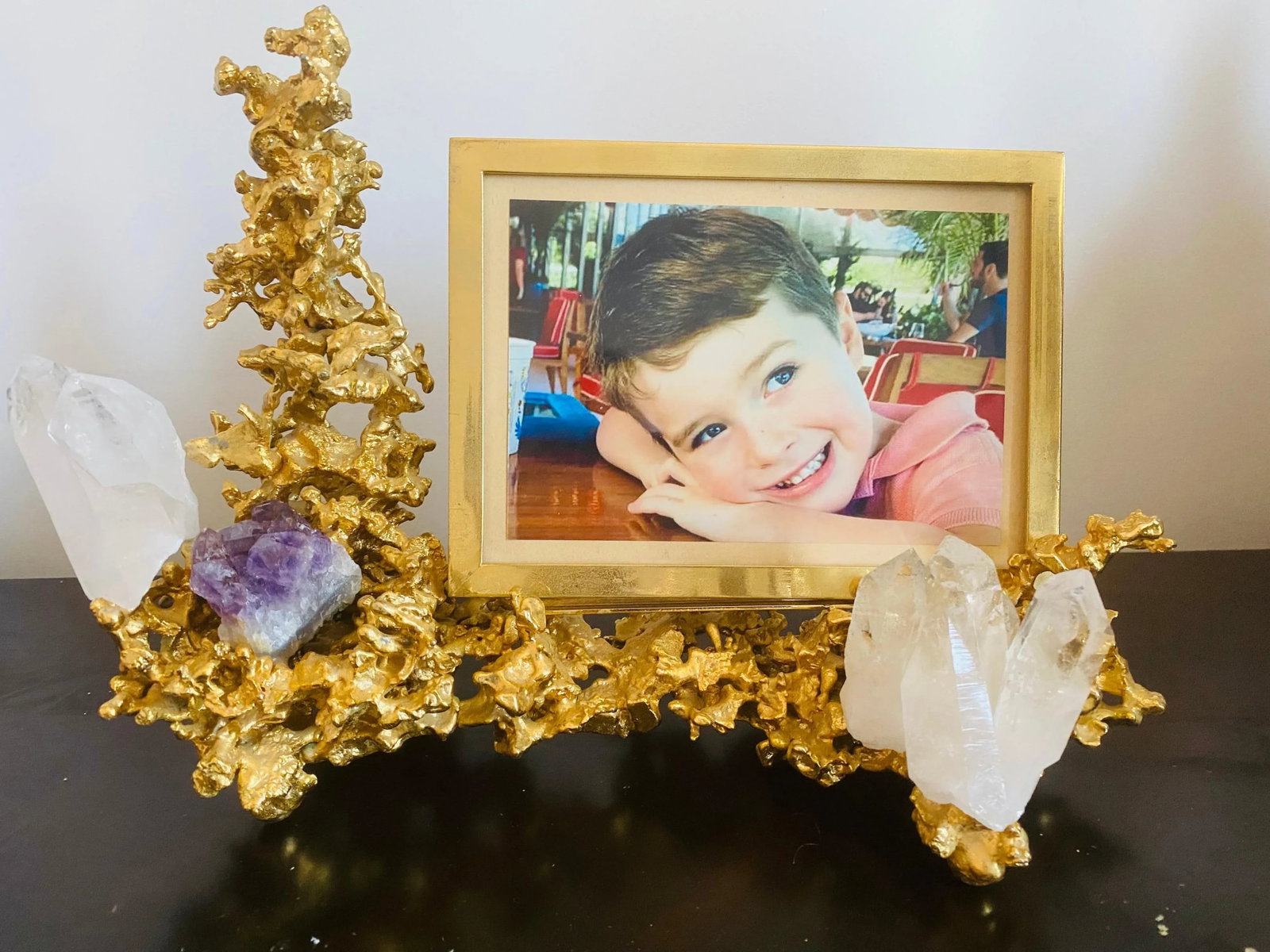 Claude Victor Boeltz French 1970s Gold Bronze Crystal Amethyst Picture Frame - 6