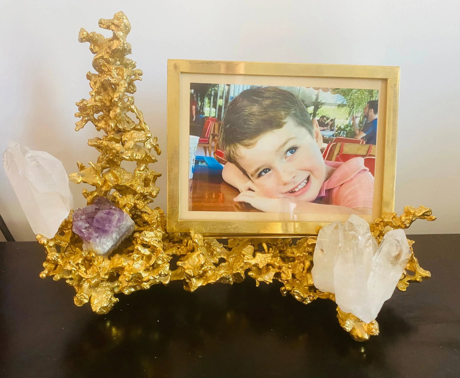 Claude Victor Boeltz French 1970s Gold Bronze Crystal Amethyst Picture Frame - 8