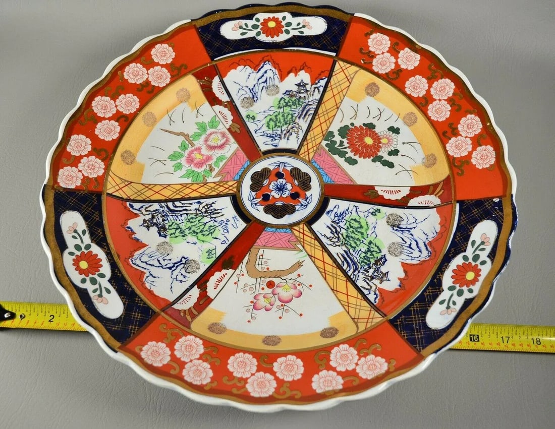 Antique Original Japanese Imari Porcelain Meiji Artist Seal Hand Painted Gilded Serving Platter Char - 11