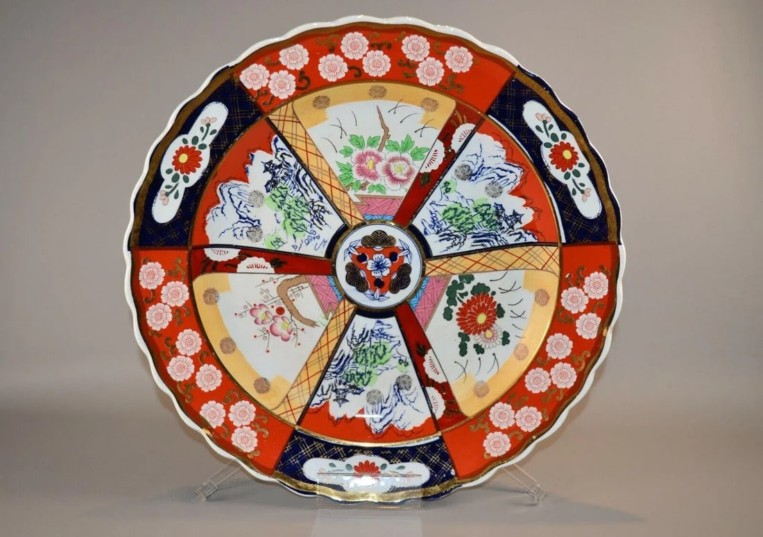 Antique Original Japanese Imari Porcelain Meiji Artist Seal Hand Painted Gilded Serving Platter Char - 12