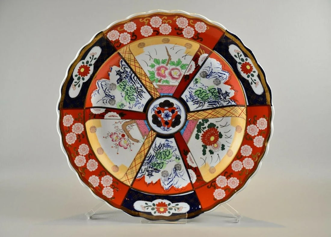 Antique Original Japanese Imari Porcelain Meiji Artist Seal Hand Painted Gilded Serving Platter Char - 13