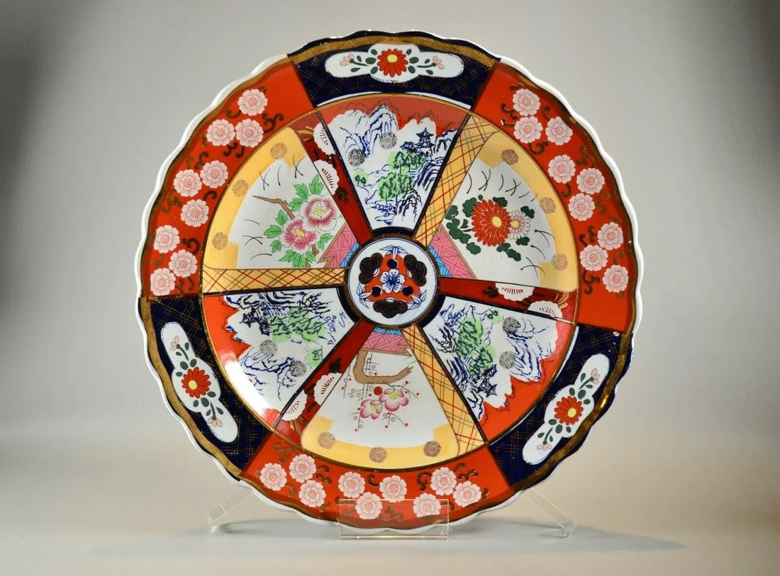 Antique Original Japanese Imari Porcelain Meiji Artist Seal Hand Painted Gilded Serving Platter Char - 2