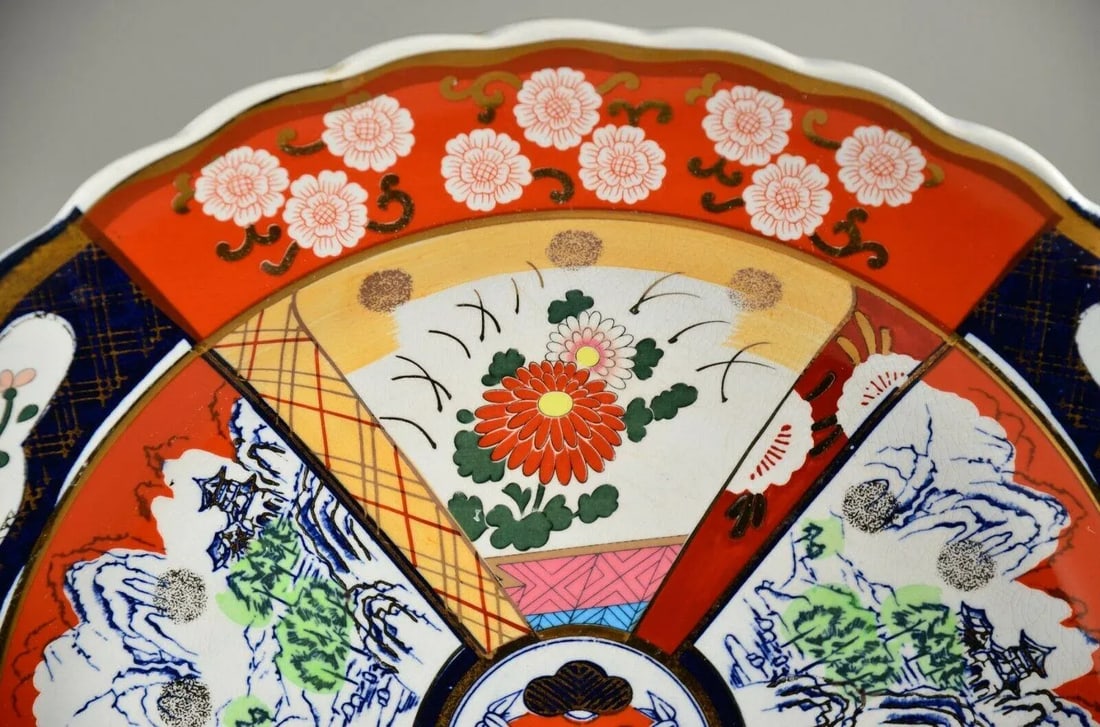 Antique Original Japanese Imari Porcelain Meiji Artist Seal Hand Painted Gilded Serving Platter Char - 4