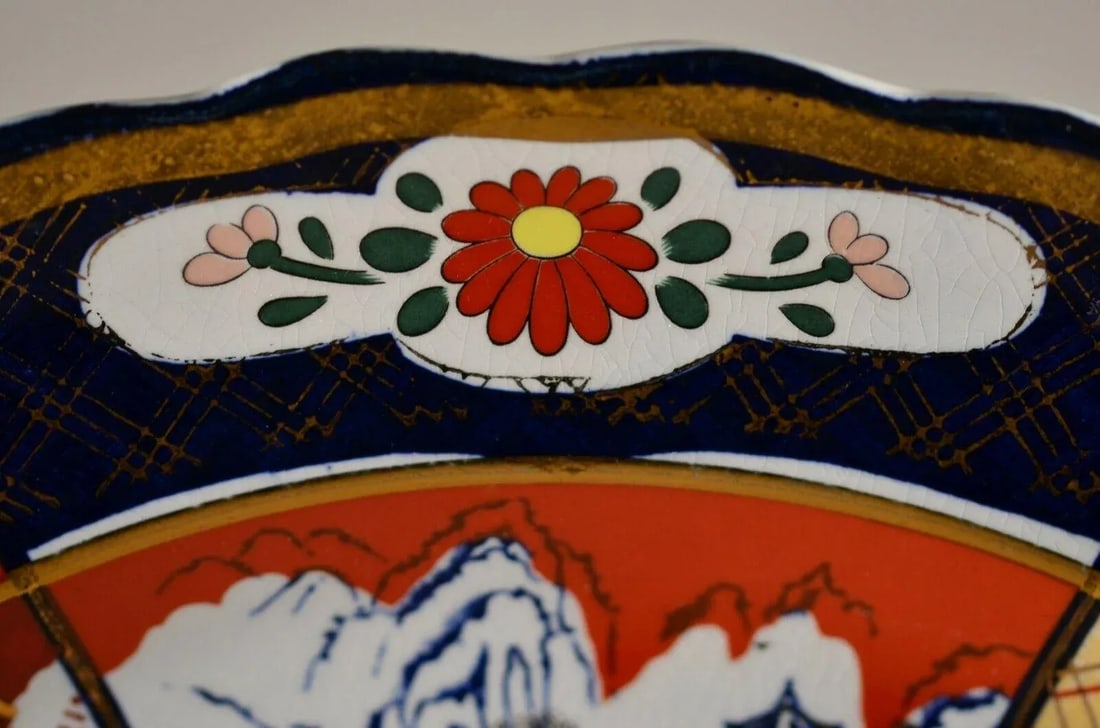 Antique Original Japanese Imari Porcelain Meiji Artist Seal Hand Painted Gilded Serving Platter Char - 5