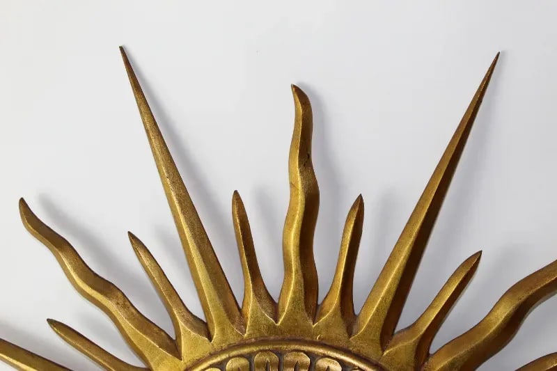 1960s Mid Century Gilt Wood Sunburst Mirror With Convex Glass - 2