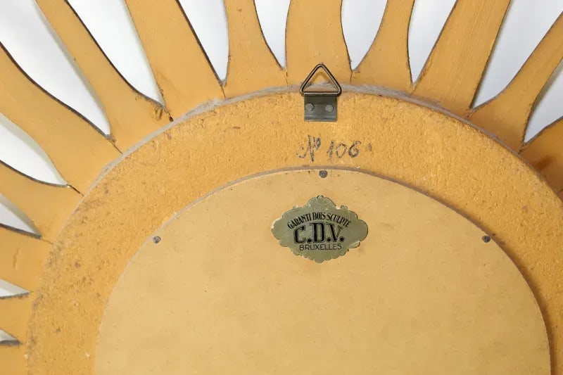 1960s Mid Century Gilt Wood Sunburst Mirror With Convex Glass - 3