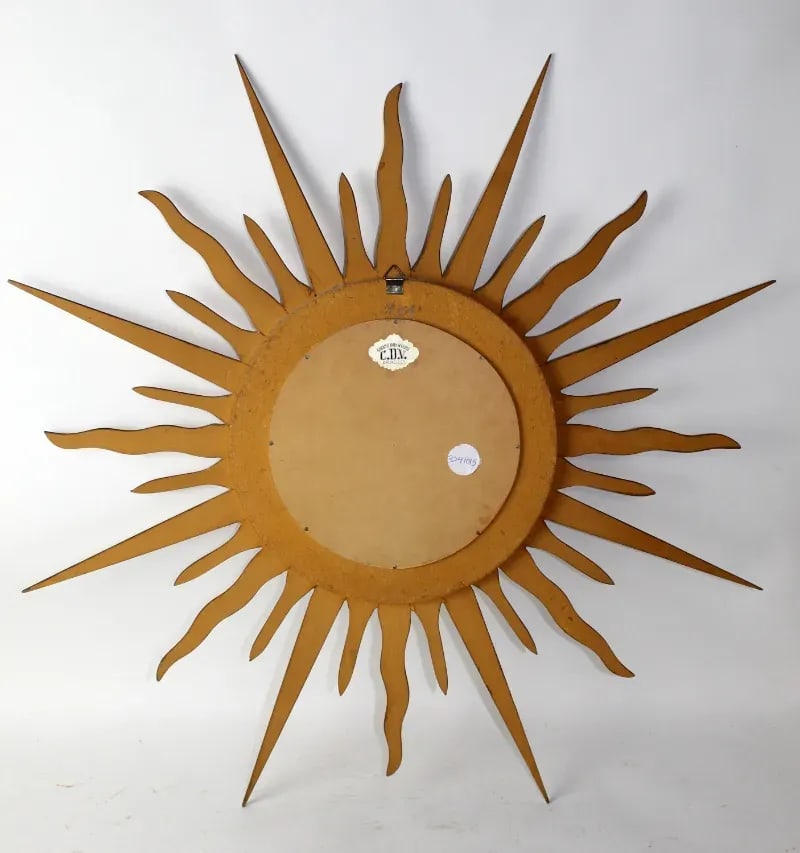 1960s Mid Century Gilt Wood Sunburst Mirror With Convex Glass - 4