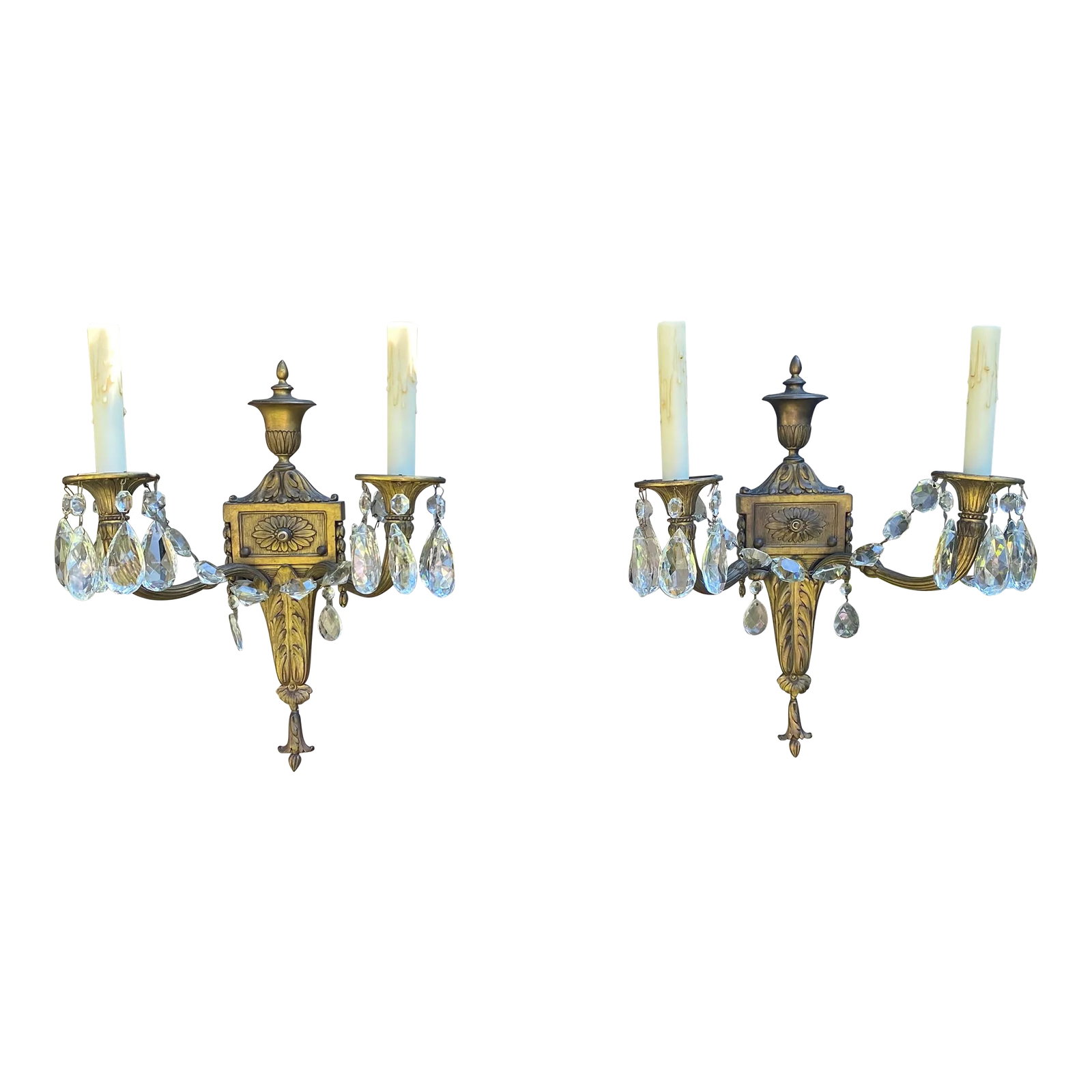 Late 19th Century French Neoclassical Gilt Bronze and Crysta Wall Light Scones in Gilt-Bronze Wall L (1 of 8)