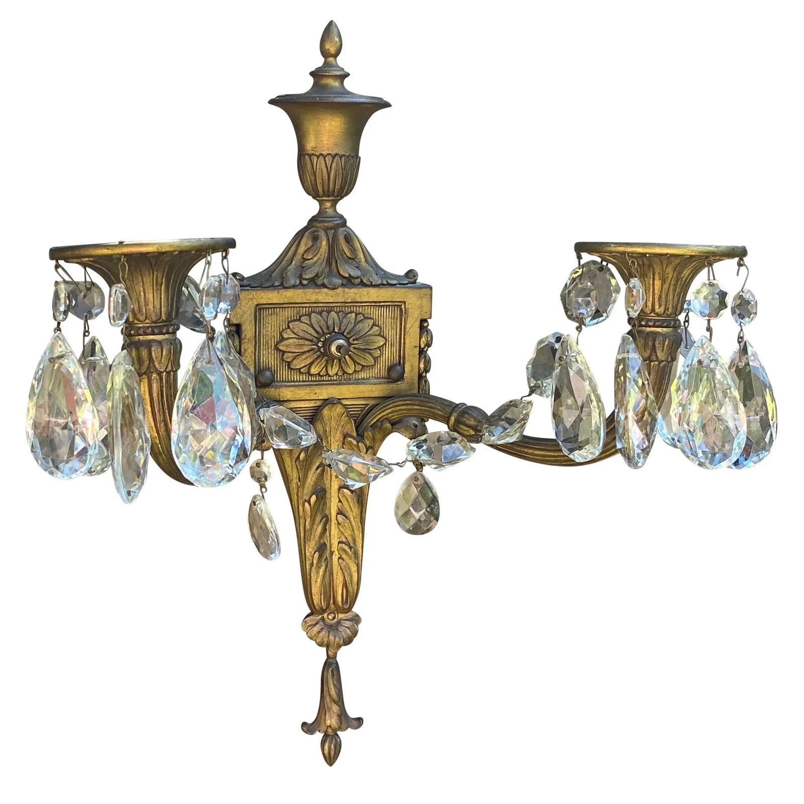 Late 19th Century French Neoclassical Gilt Bronze and Crysta Wall Light Scones in Gilt-Bronze Wall L - 2