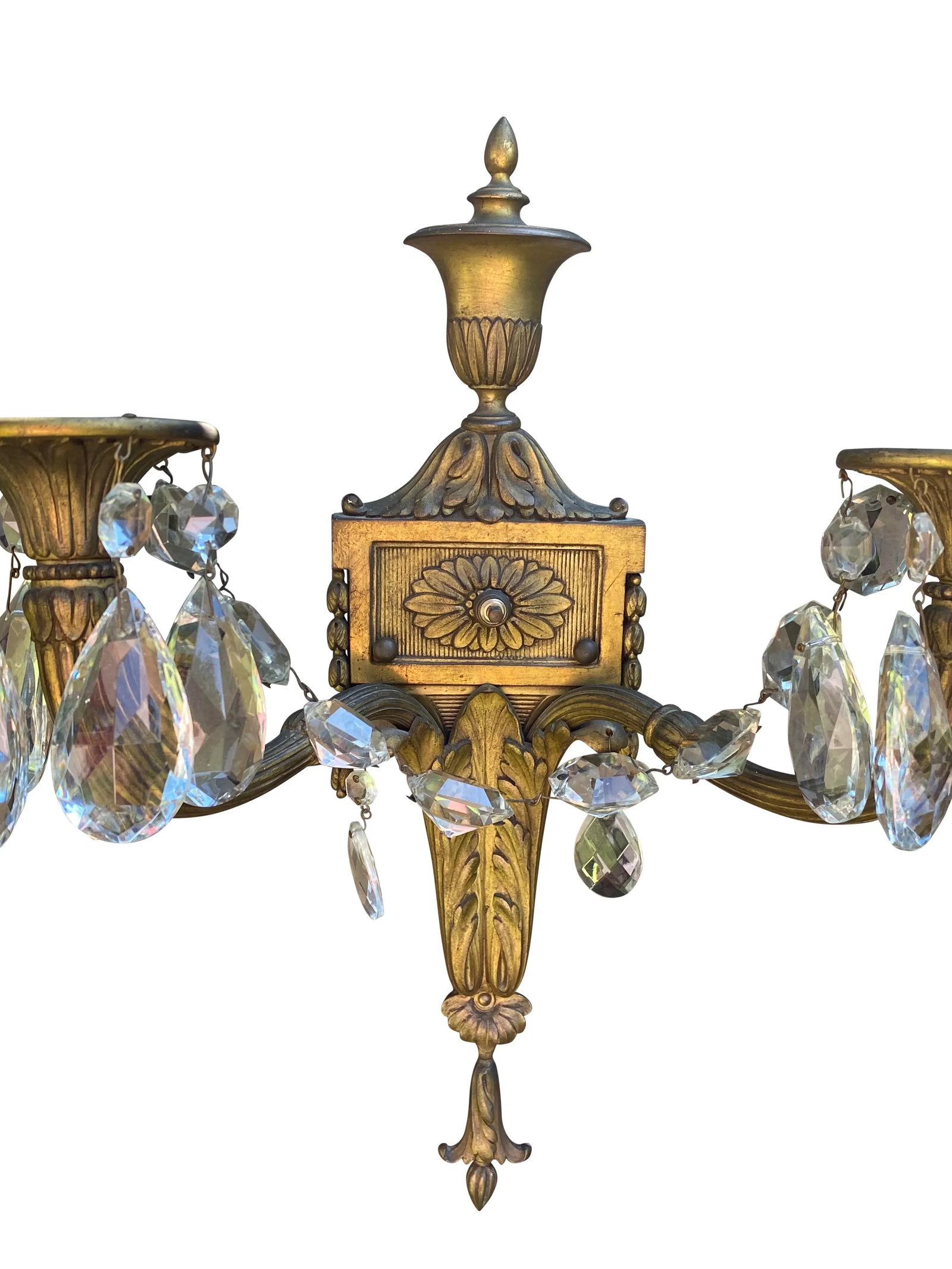 Late 19th Century French Neoclassical Gilt Bronze and Crysta Wall Light Scones in Gilt-Bronze Wall L - 3