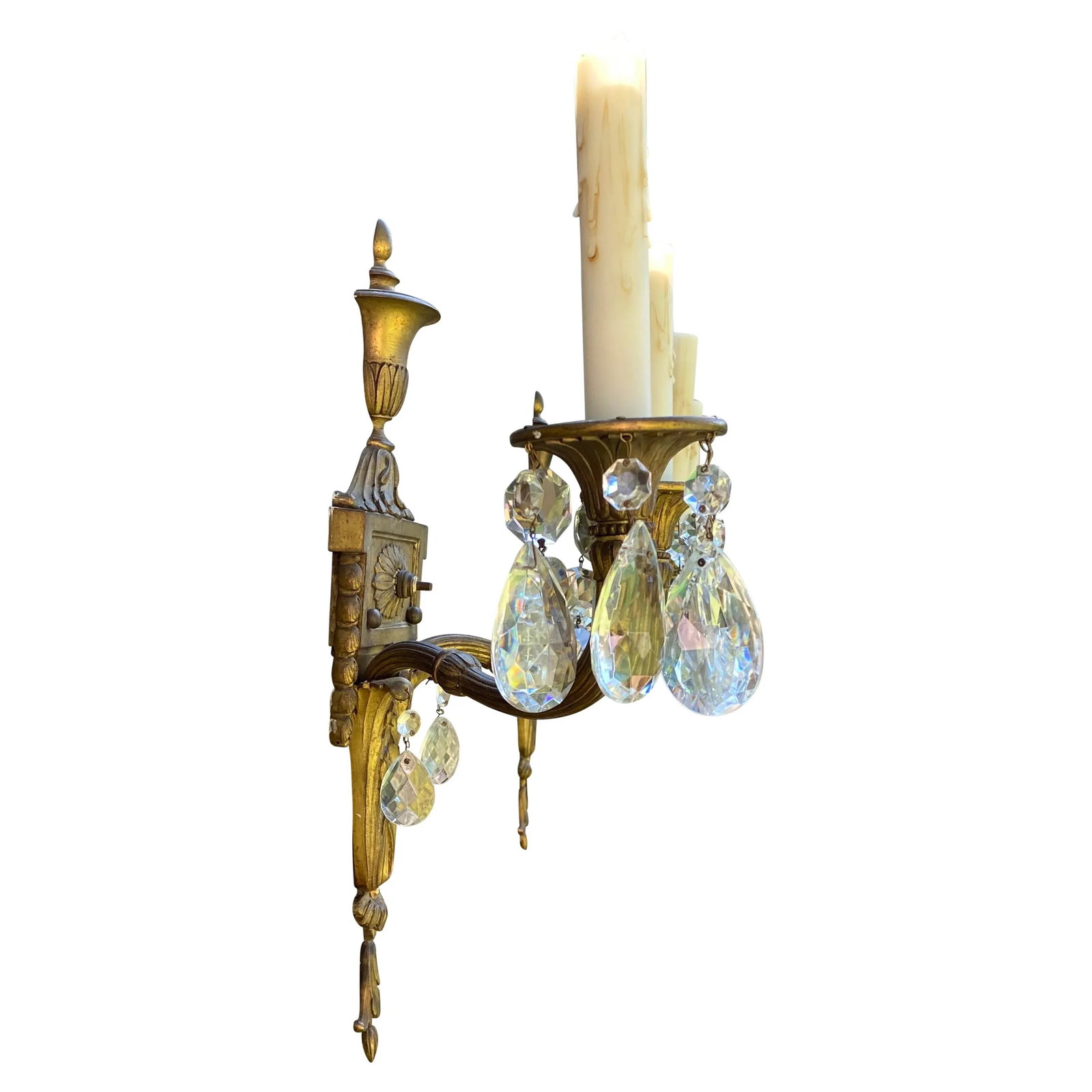 Late 19th Century French Neoclassical Gilt Bronze and Crysta Wall Light Scones in Gilt-Bronze Wall L - 4