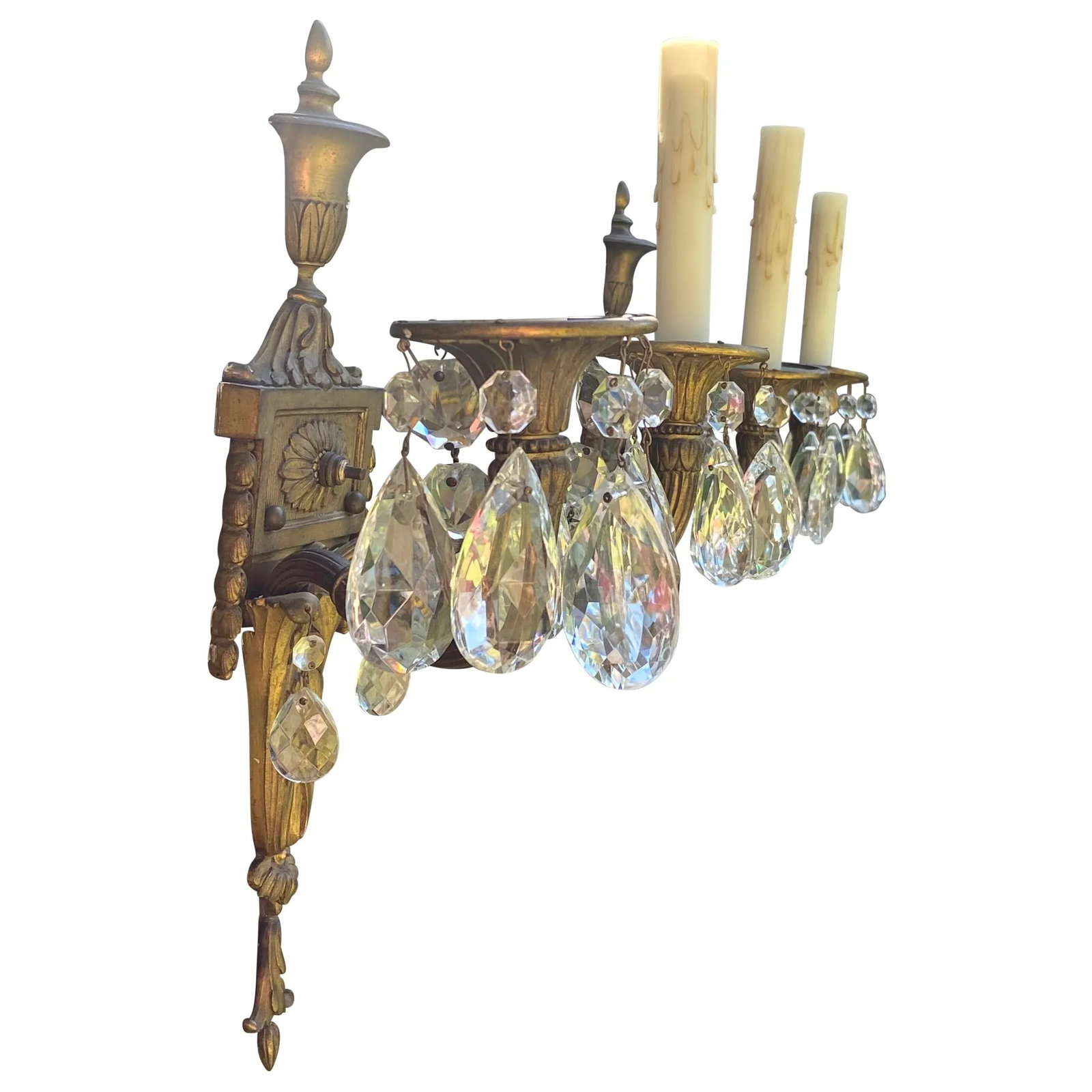 Late 19th Century French Neoclassical Gilt Bronze and Crysta Wall Light Scones in Gilt-Bronze Wall L - 5
