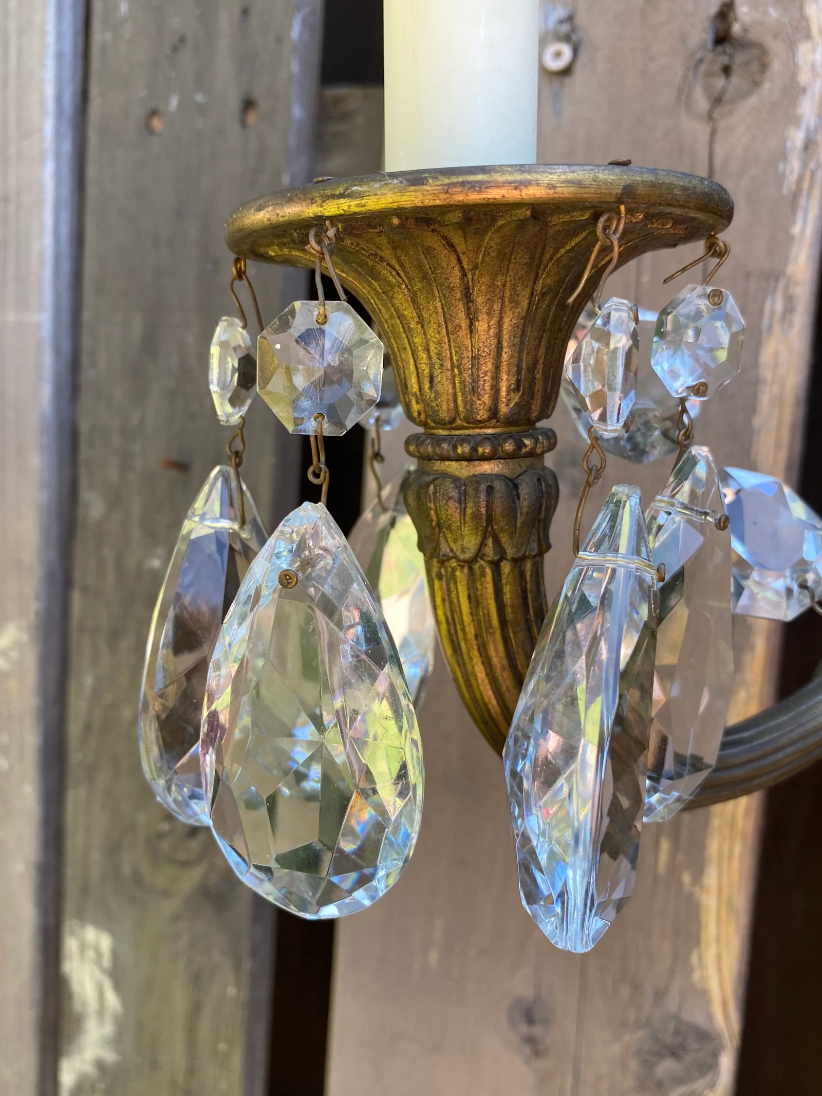 Late 19th Century French Neoclassical Gilt Bronze and Crysta Wall Light Scones in Gilt-Bronze Wall L - 7