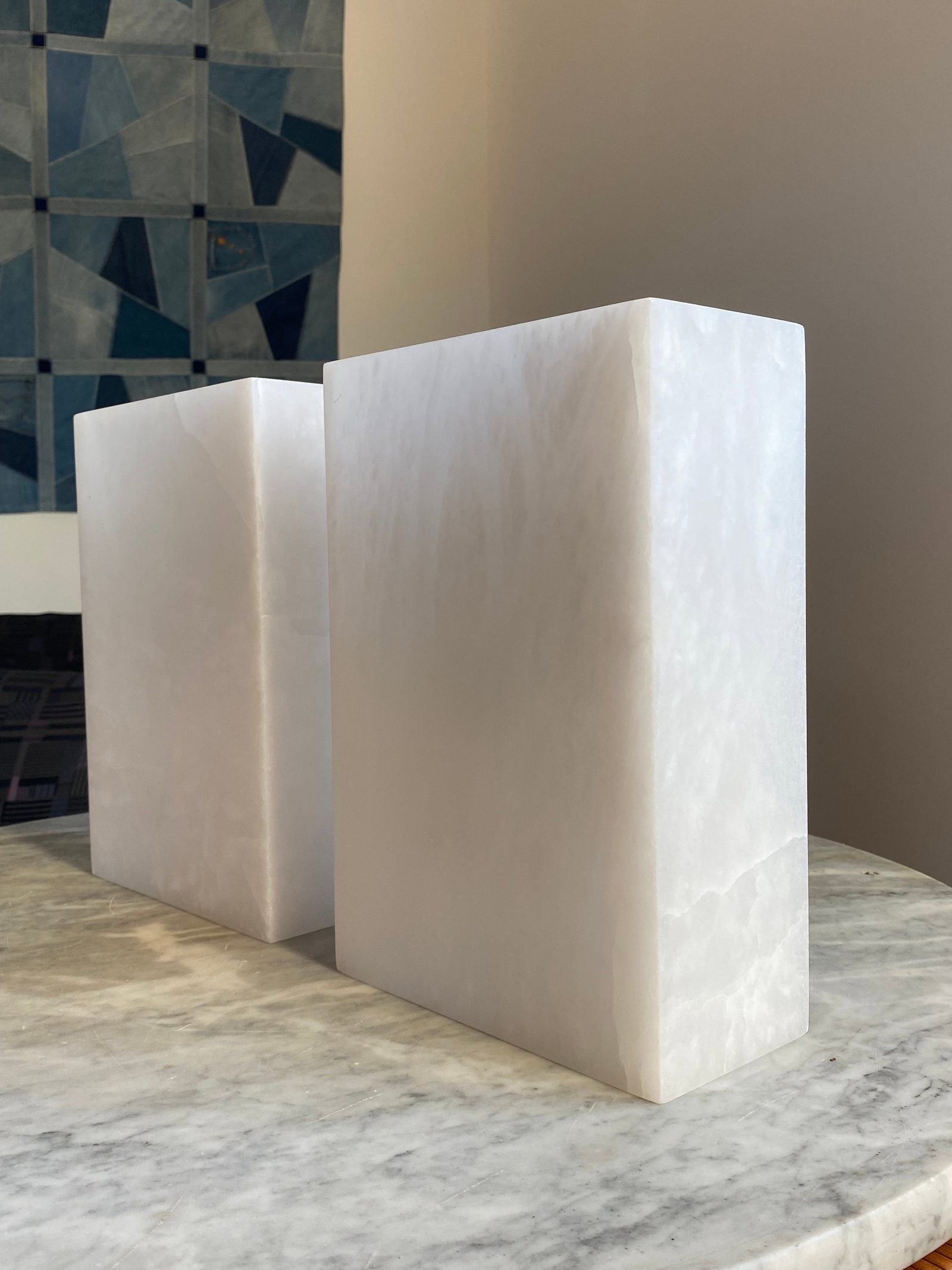 Alabaster Minimalist Sconces, a Pair (Spain), Rectangular Stone - 5
