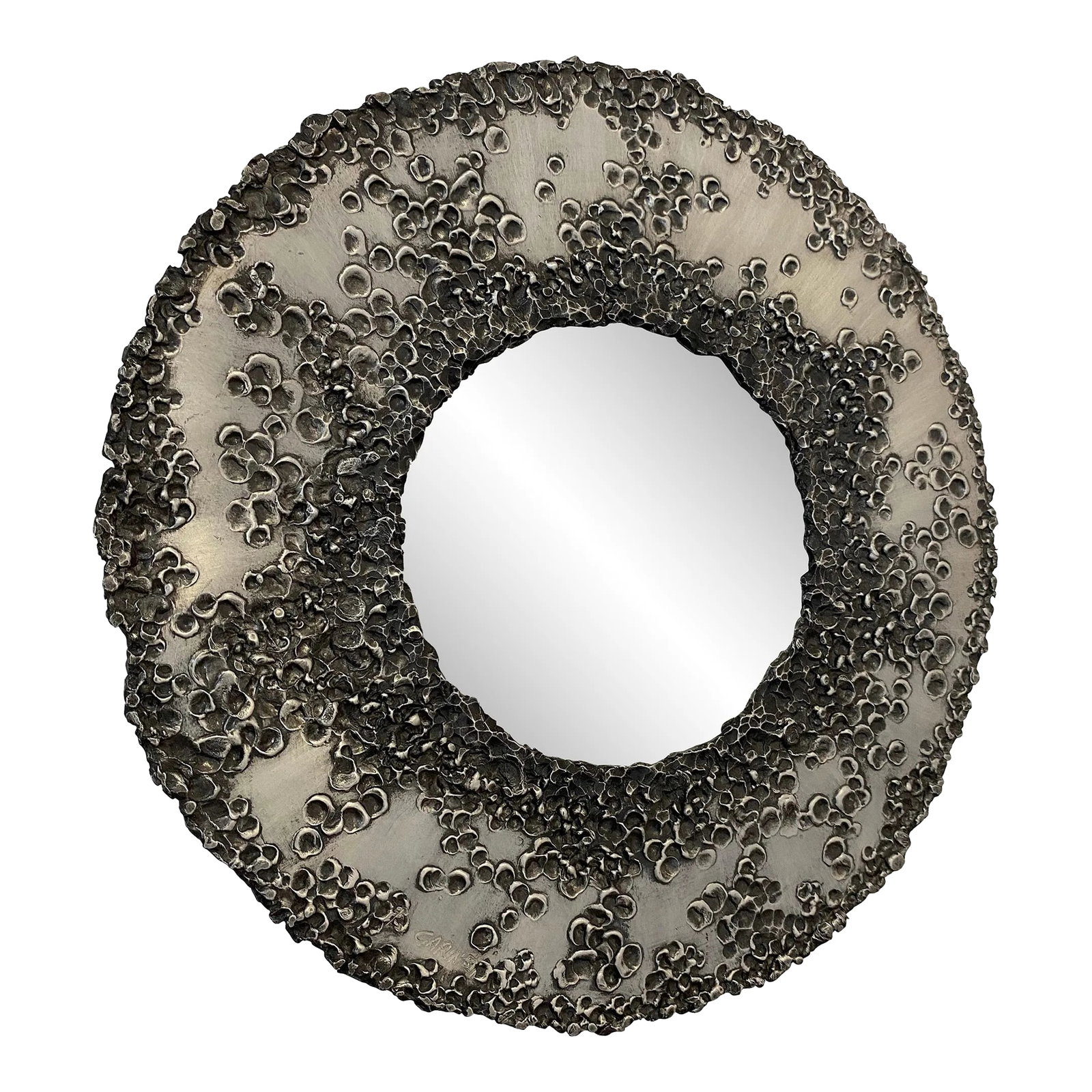 Bianca Garinei for Bancorp Florence 1970s Sculptural Mirror: A handcrafted sculptural steel mirror done in the brutal style by Italian artist, Bianca Garinei for Banci Florence. Signed. Condition: Alterations: Unknown Imperfections: Some Imperfections Condition