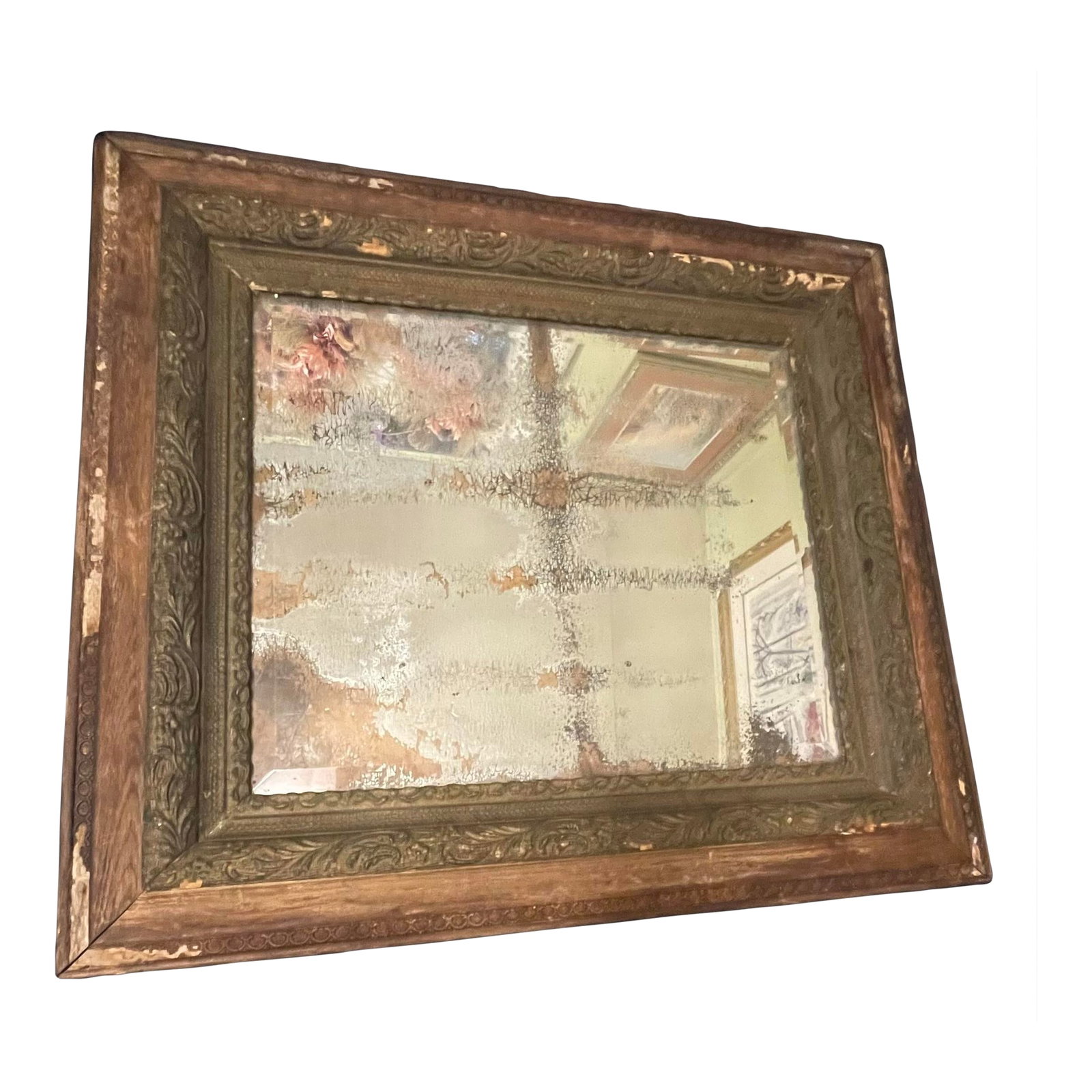 Antique Ornately Carved French Restoration Wooden Mirror W/ Hand Crafted Floral Motifs & a Natural A (1 of 12)