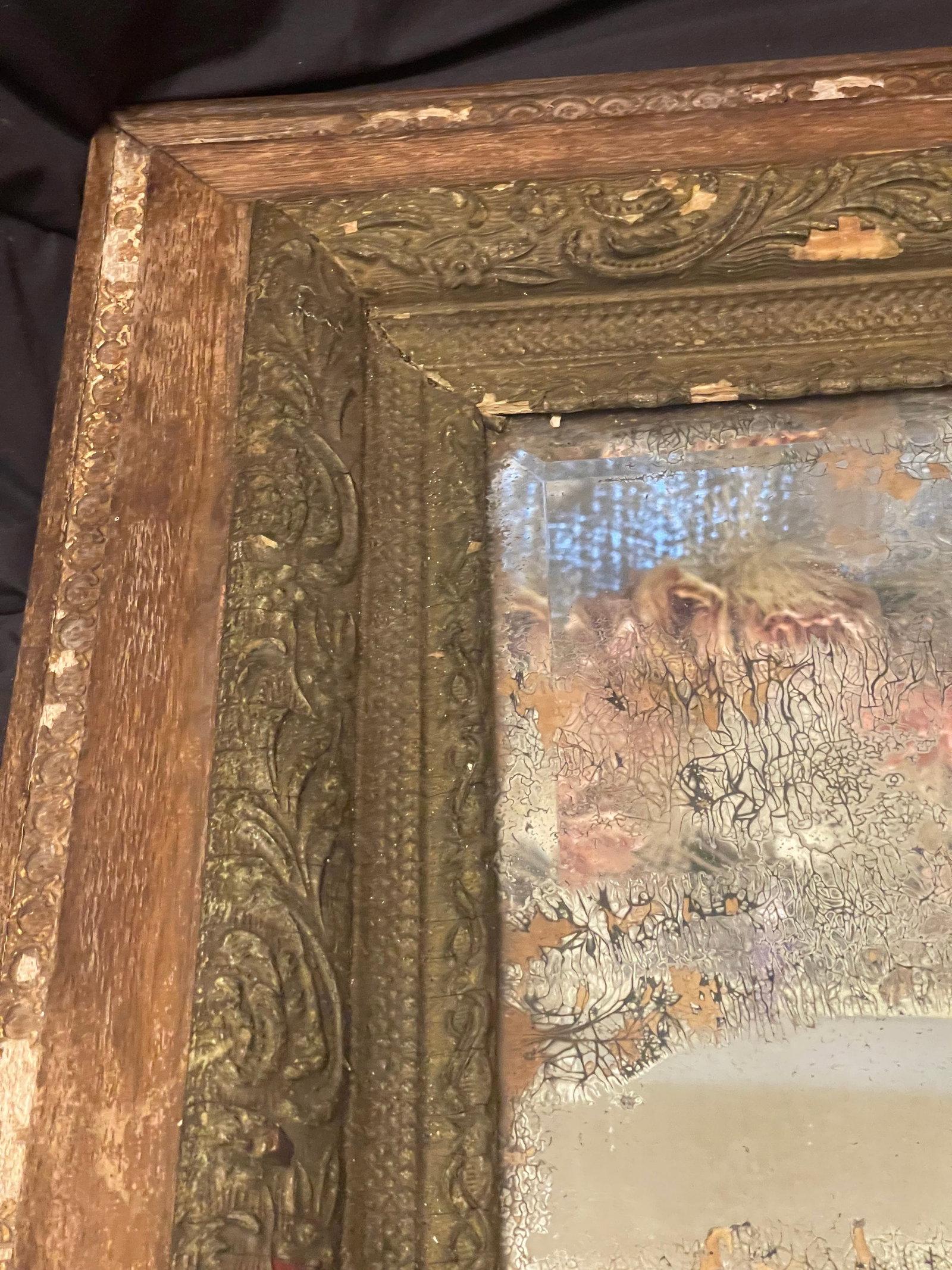 Antique Ornately Carved French Restoration Wooden Mirror W/ Hand Crafted Floral Motifs & a Natural A - 2