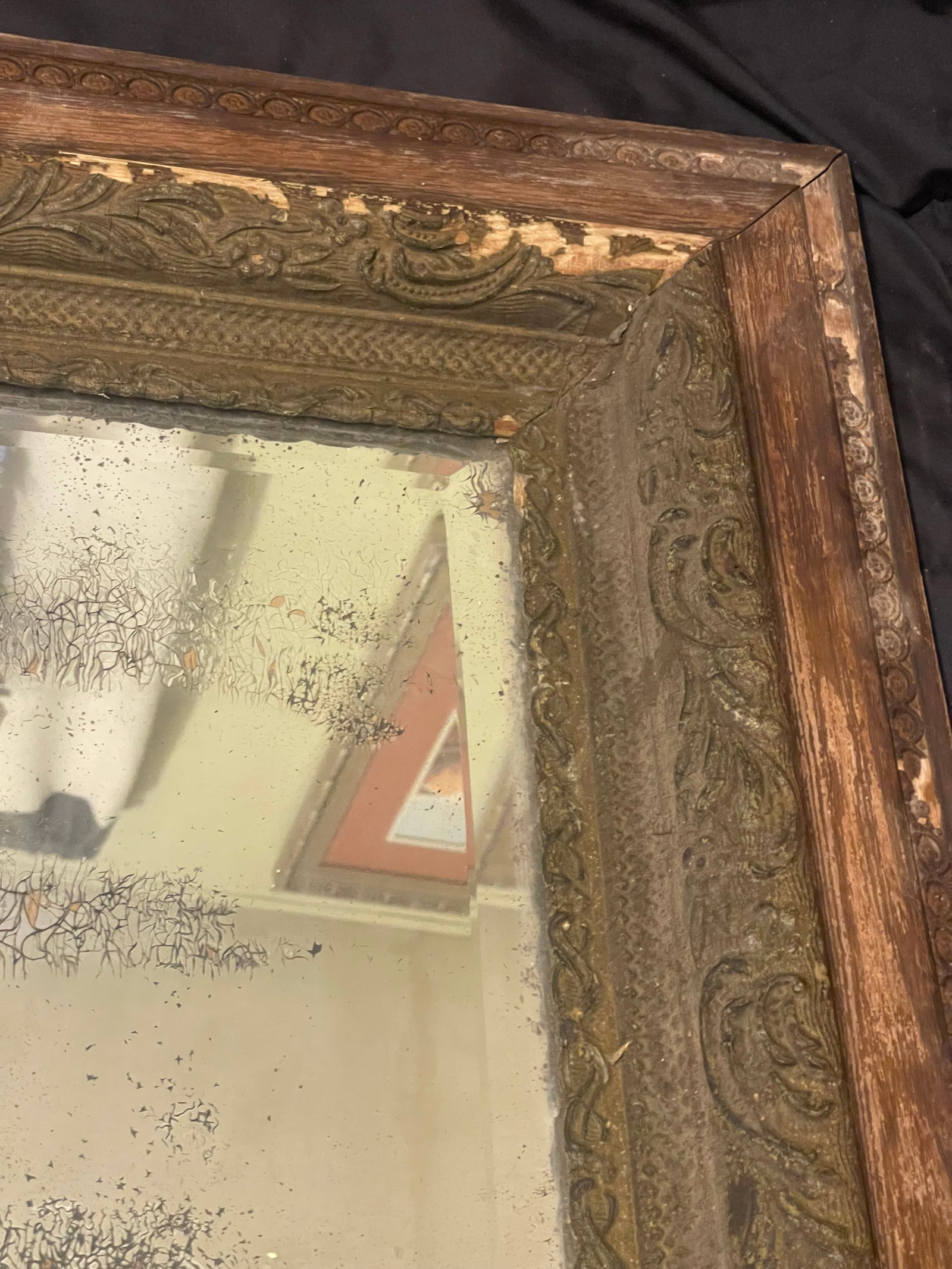Antique Ornately Carved French Restoration Wooden Mirror W/ Hand Crafted Floral Motifs & a Natural A - 4