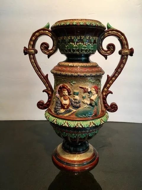 Large 19th Century Majolica 2 Handled Urn by Wilhelm Schiller and Son - 13