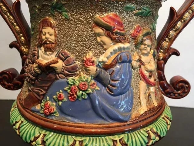 Large 19th Century Majolica 2 Handled Urn by Wilhelm Schiller and Son - 3