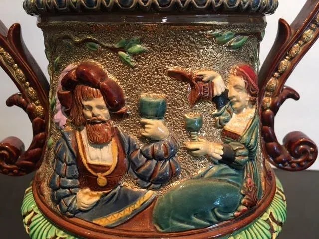 Large 19th Century Majolica 2 Handled Urn by Wilhelm Schiller and Son - 4