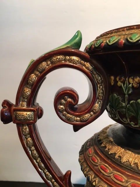 Large 19th Century Majolica 2 Handled Urn by Wilhelm Schiller and Son - 5