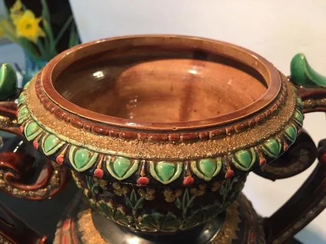 Large 19th Century Majolica 2 Handled Urn by Wilhelm Schiller and Son - 8