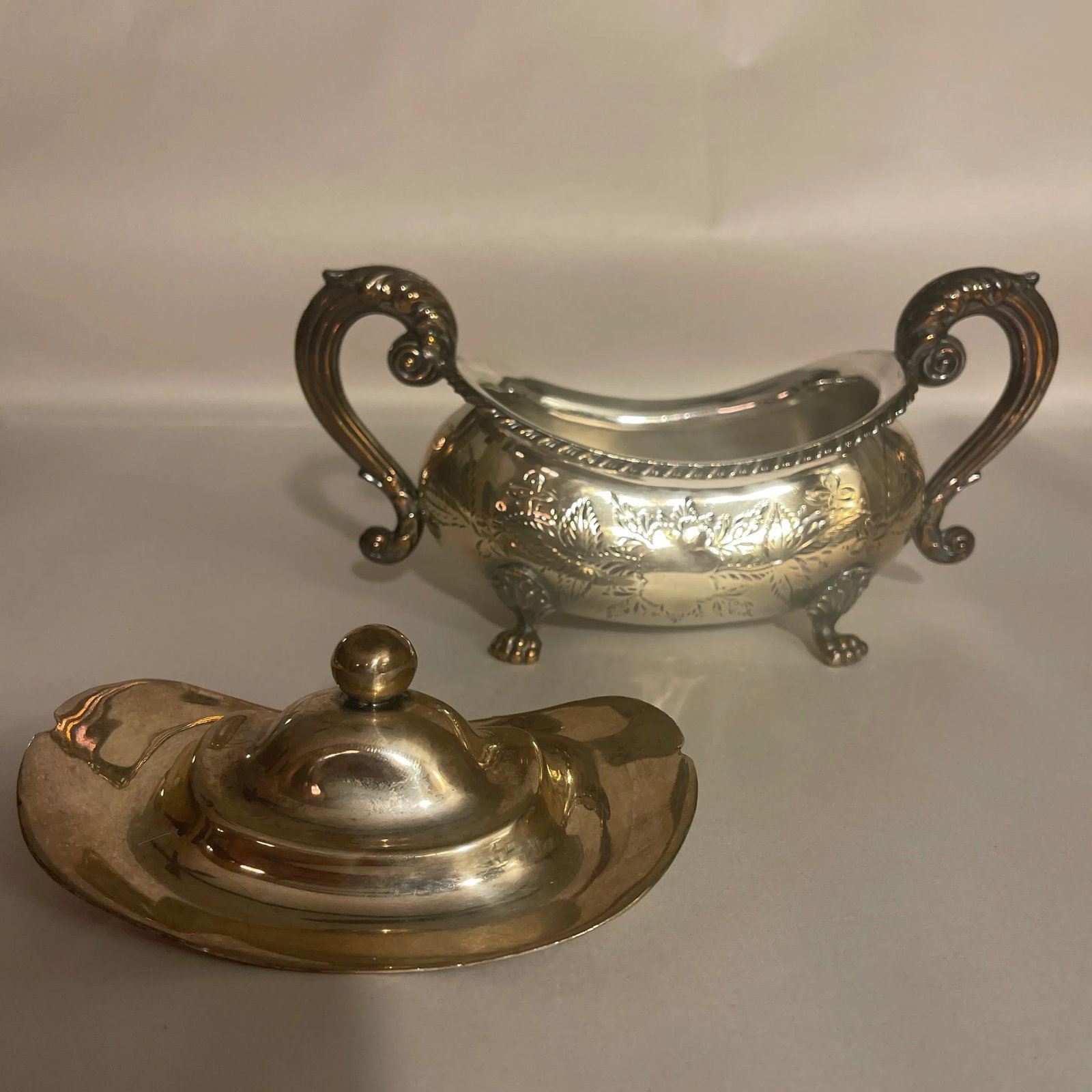 Antique English Sheffield Plate Sugar & Creamer Set- 2 Pieces - 3