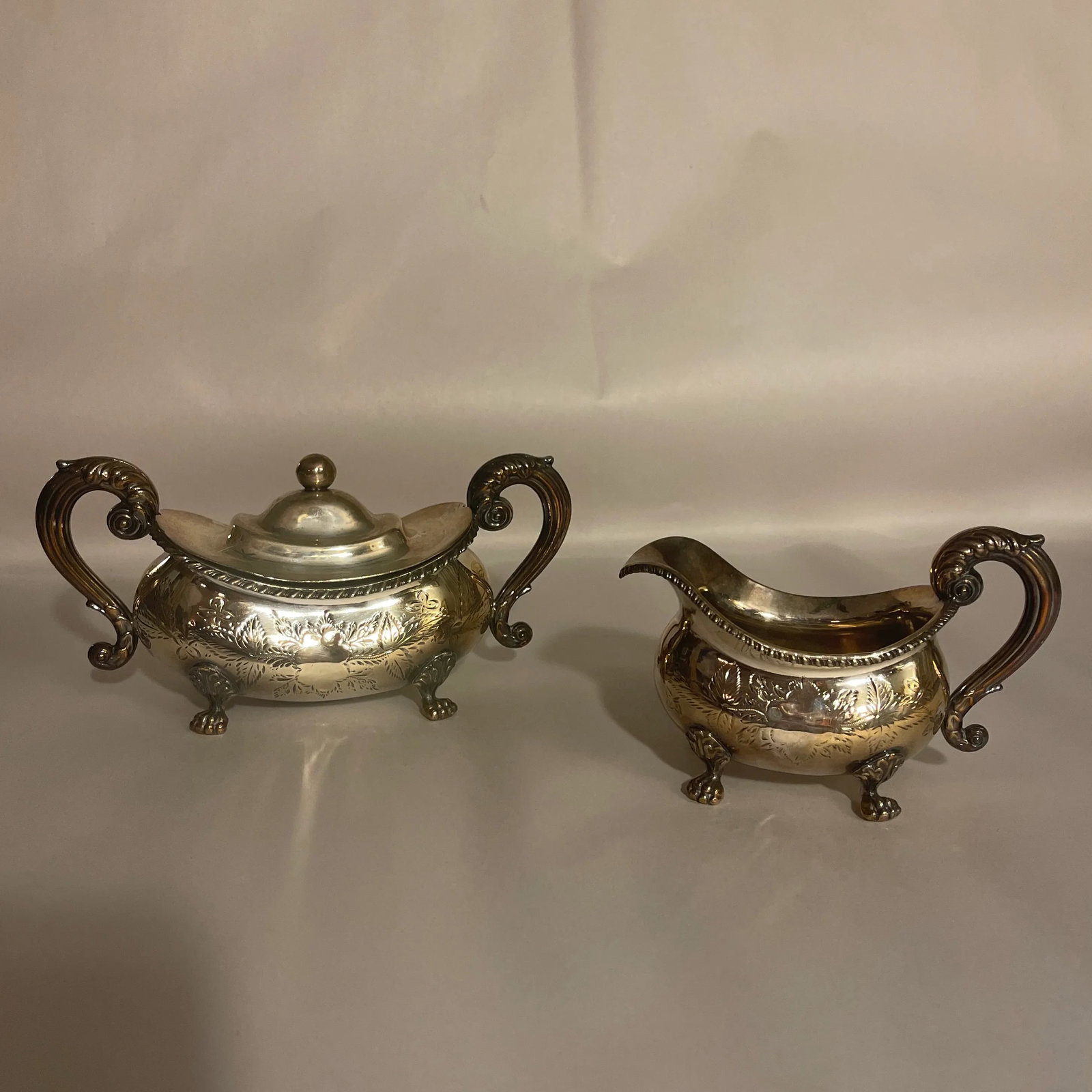 Antique English Sheffield Plate Sugar & Creamer Set- 2 Pieces - 6