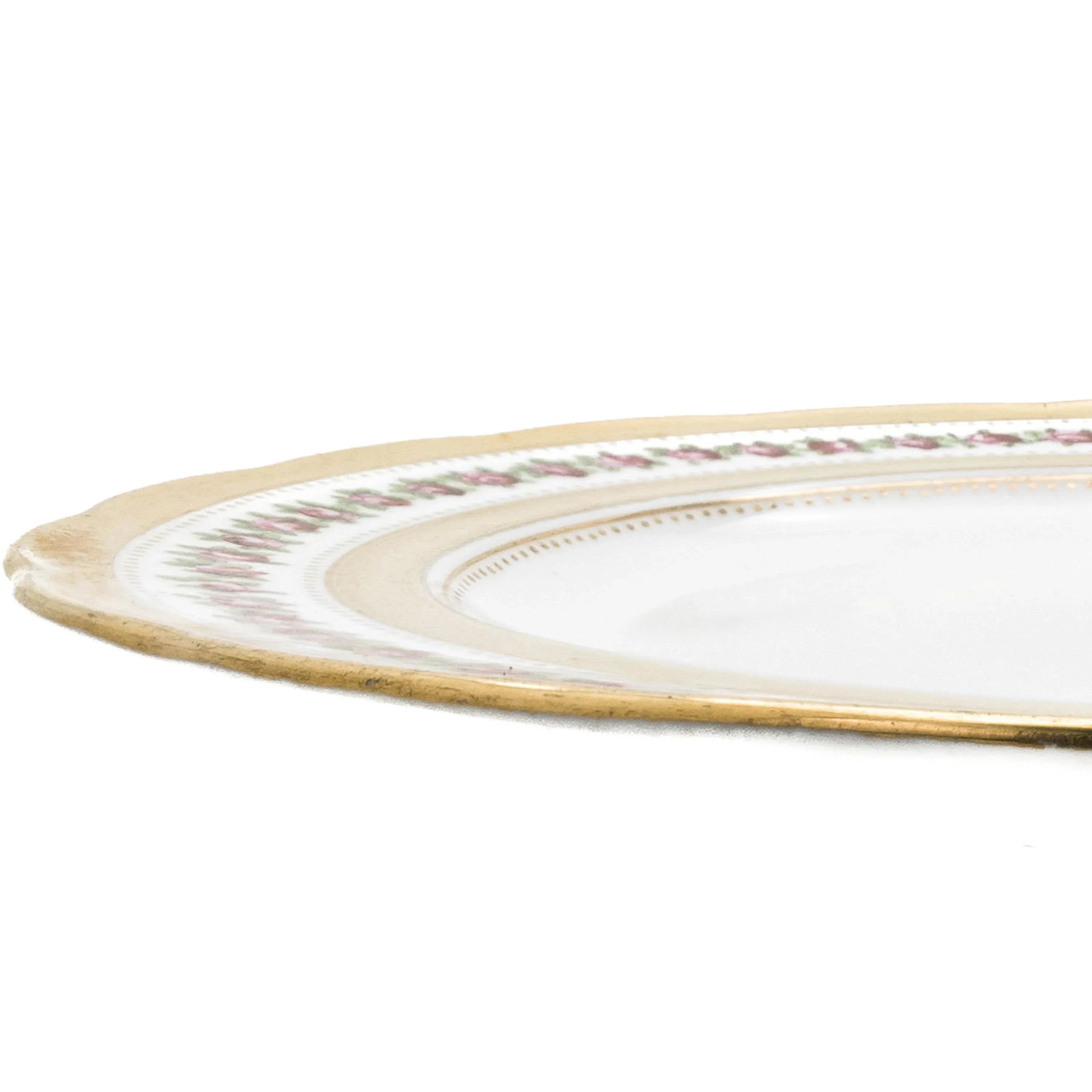 Scalloped Edge Antique English Dessert Plates, Rose and Gilt Design - Set of 10 - 3