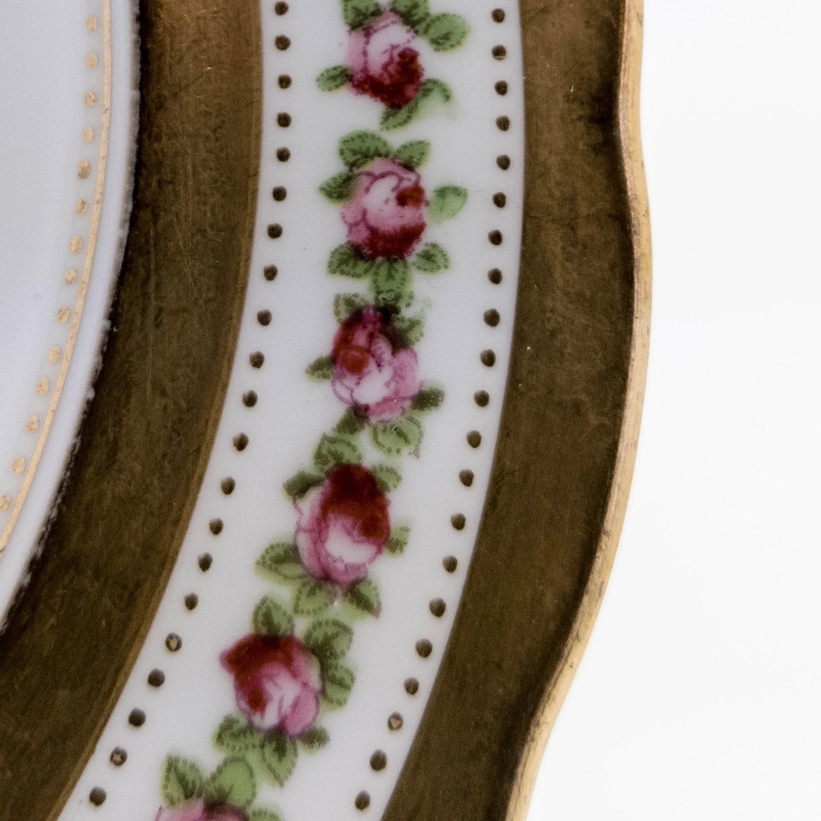Scalloped Edge Antique English Dessert Plates, Rose and Gilt Design - Set of 10 - 4