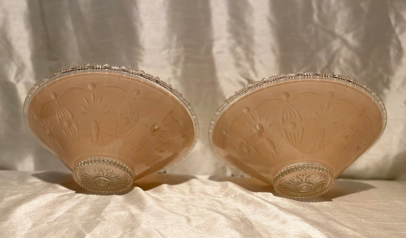 1930's Era Blush Art Deco Glass Ceiling Shades-A Pair - 3