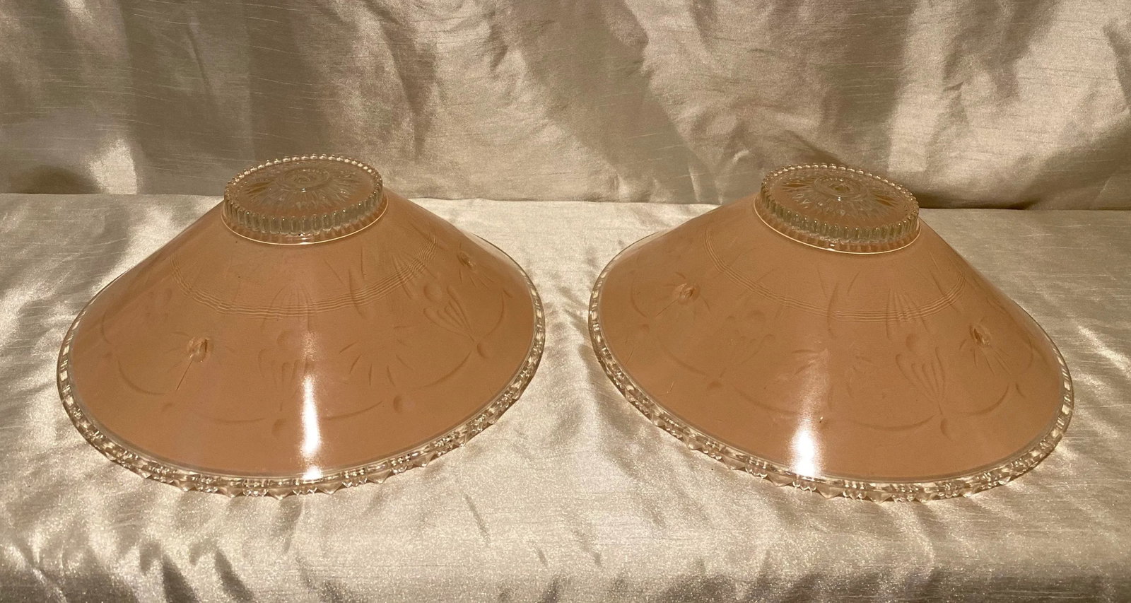 1930's Era Blush Art Deco Glass Ceiling Shades-A Pair - 5