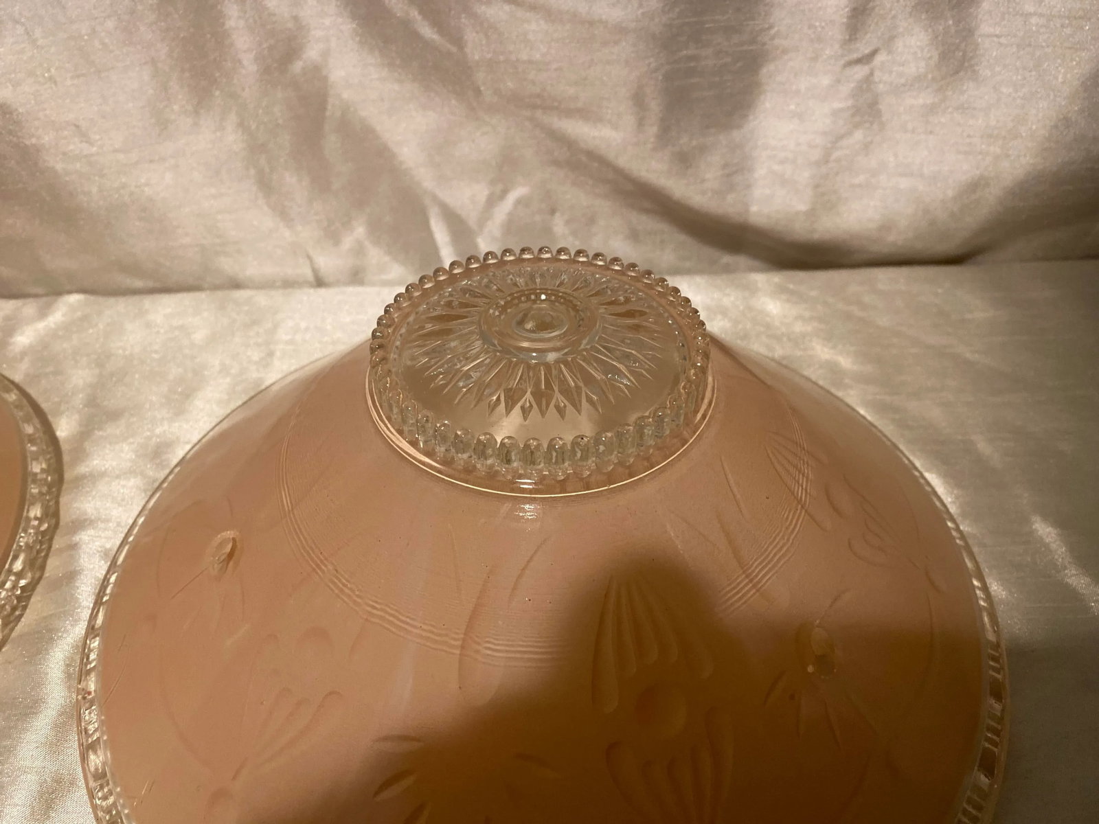 1930's Era Blush Art Deco Glass Ceiling Shades-A Pair - 6