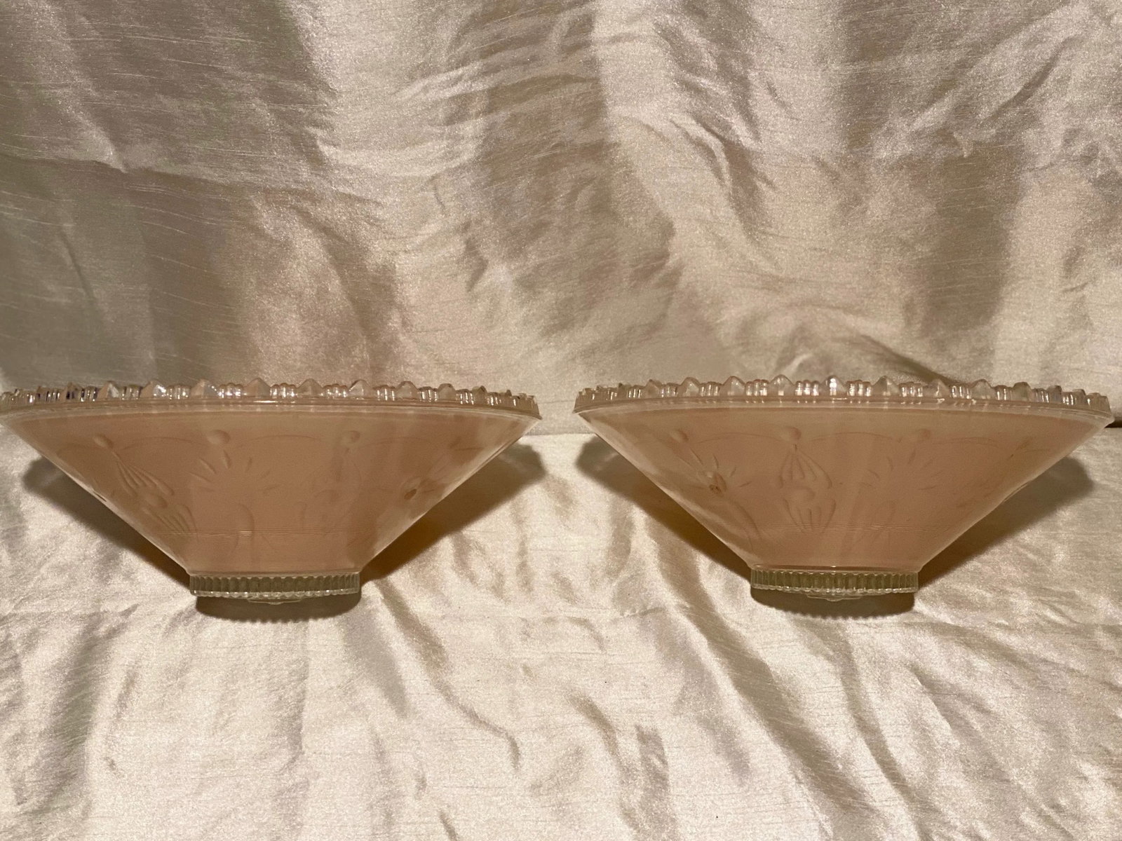 1930's Era Blush Art Deco Glass Ceiling Shades-A Pair - 7