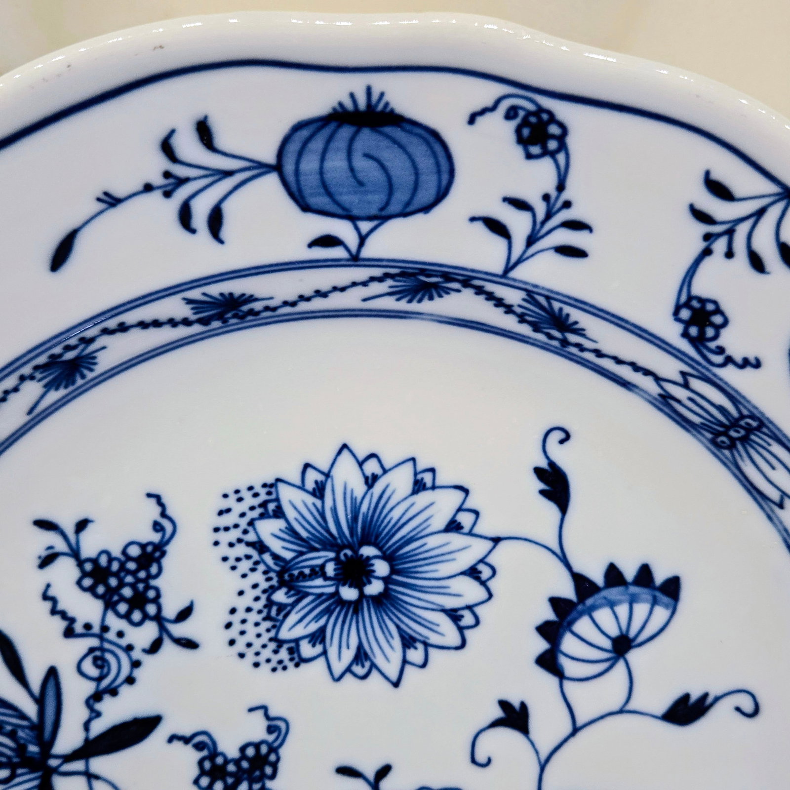 Meissen Blue Onion Oval Plates Set of 3 - Antique German Porcelain, Embossed "Meissen" & Oval Backst - 3