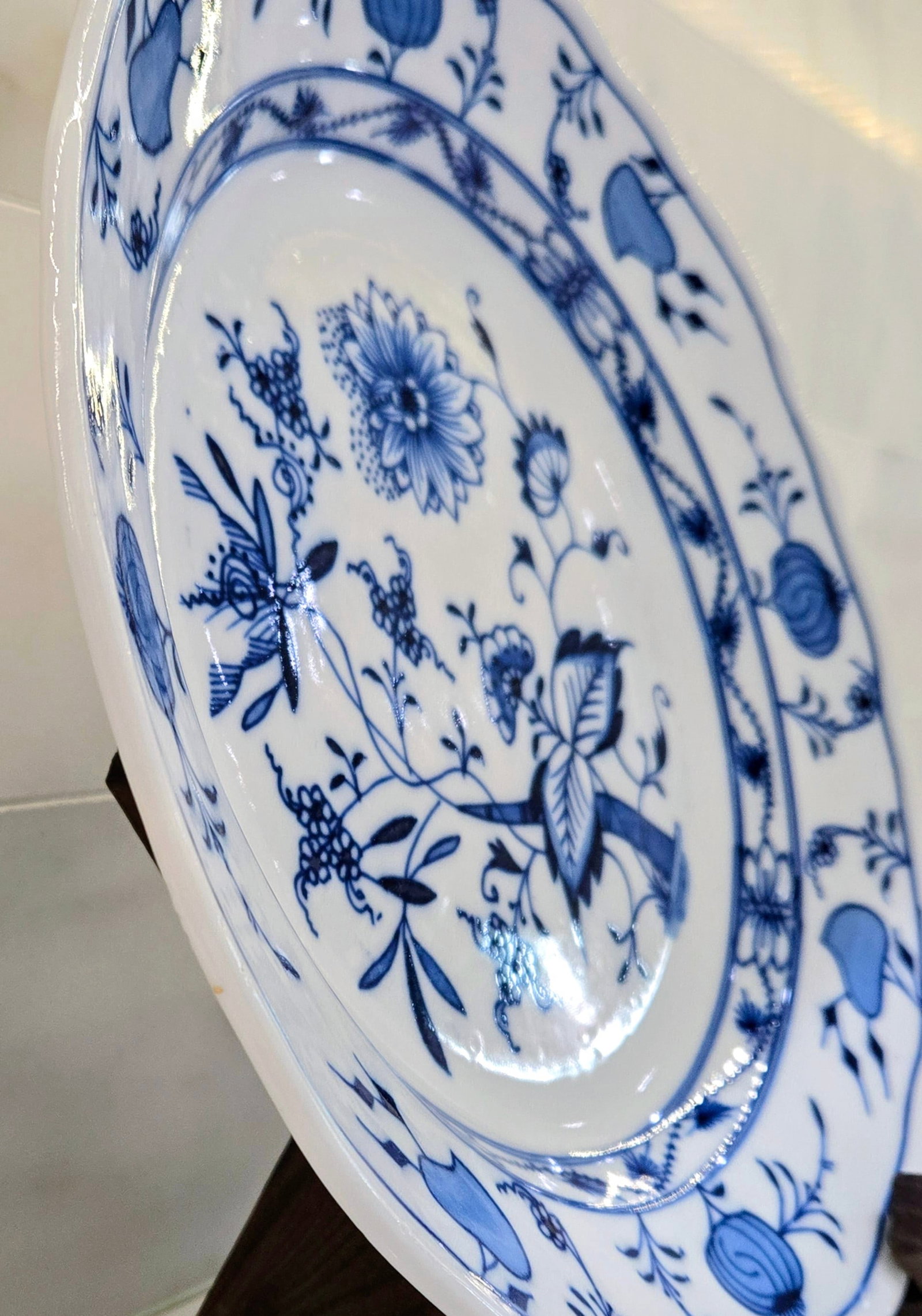 Meissen Blue Onion Oval Plates Set of 3 - Antique German Porcelain, Embossed "Meissen" & Oval Backst - 6
