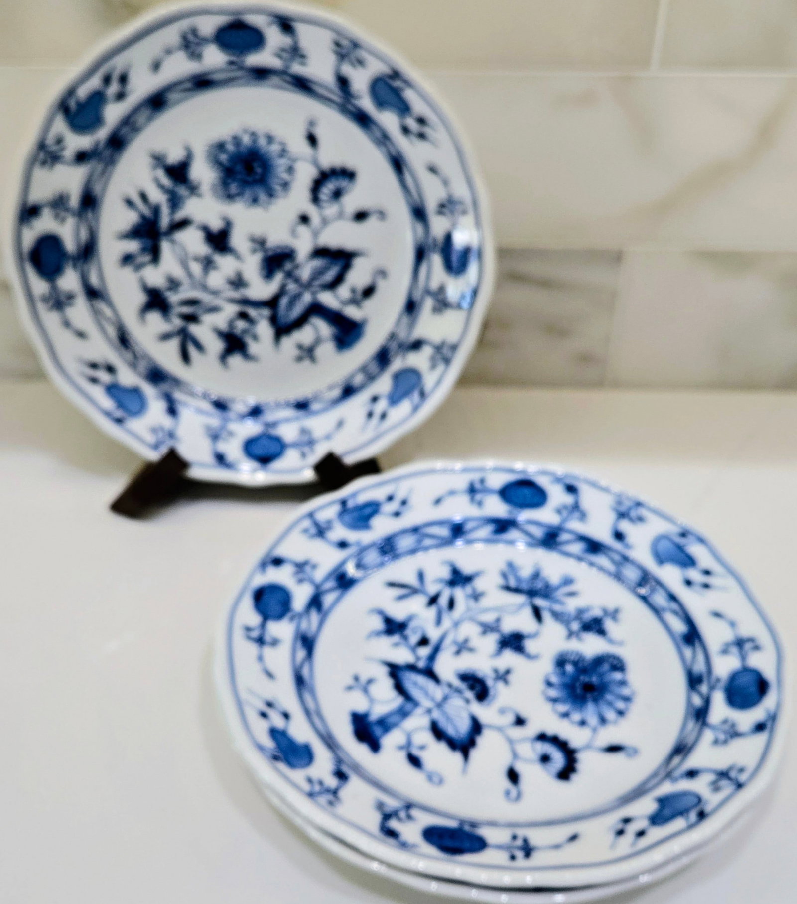 Meissen Blue Onion Oval Plates Set of 3 - Antique German Porcelain, Embossed "Meissen" & Oval Backst - 7