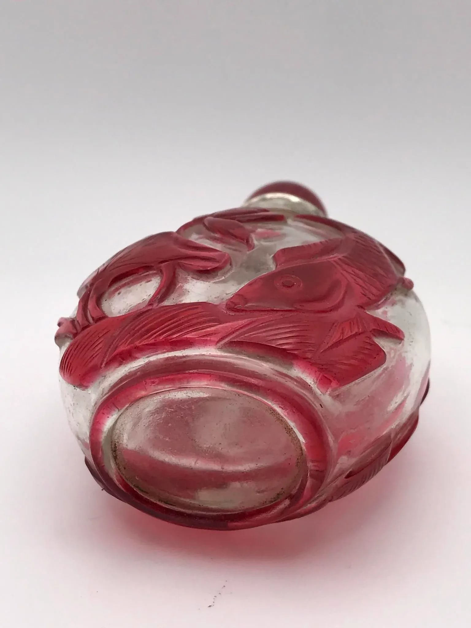 Antique Beijing Glass Snuff Bottle With Red Glass Overlay - 10